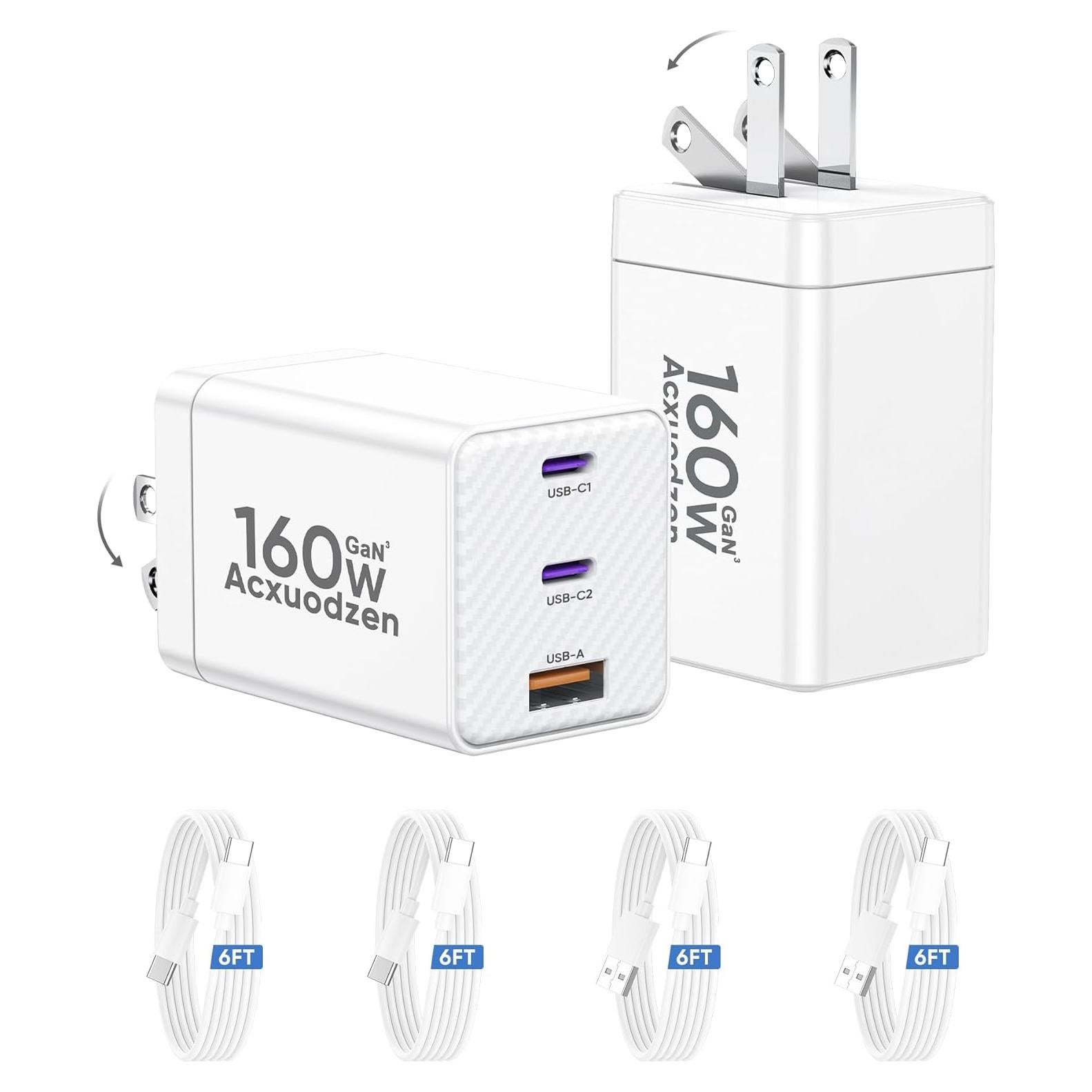 Cargador Rápido USB C 2 Paquete 65W con 4 Cables 6FT