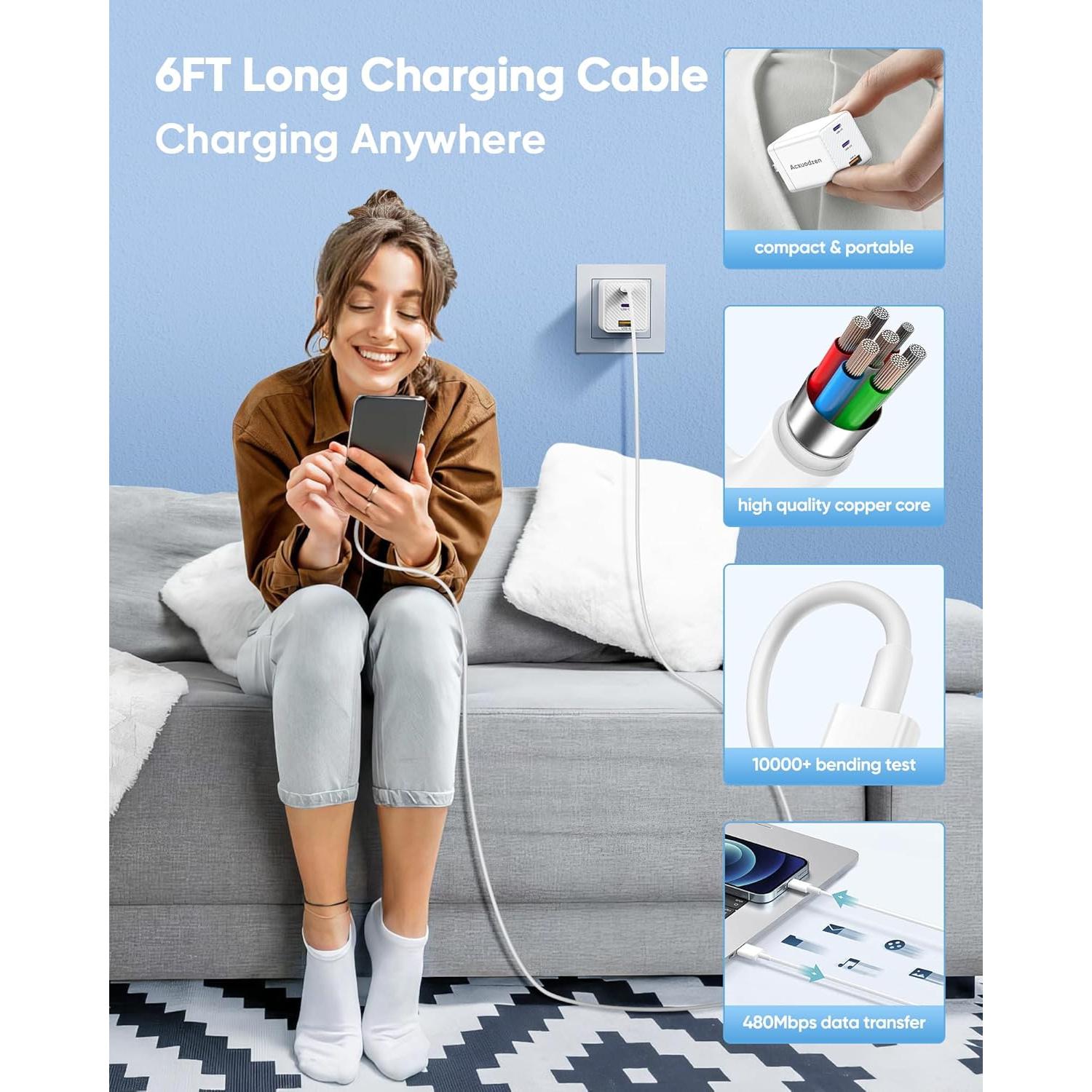 Cargador Rápido USB C 2 Paquete 65W con 4 Cables 6FT