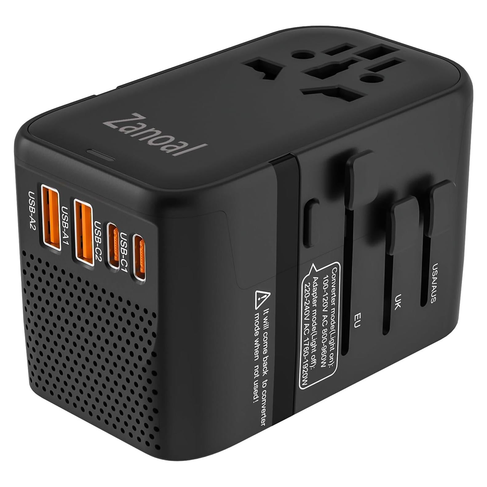 Convertidor de Voltaje Universal Zanoal 220V a 110V con 4 Puertos