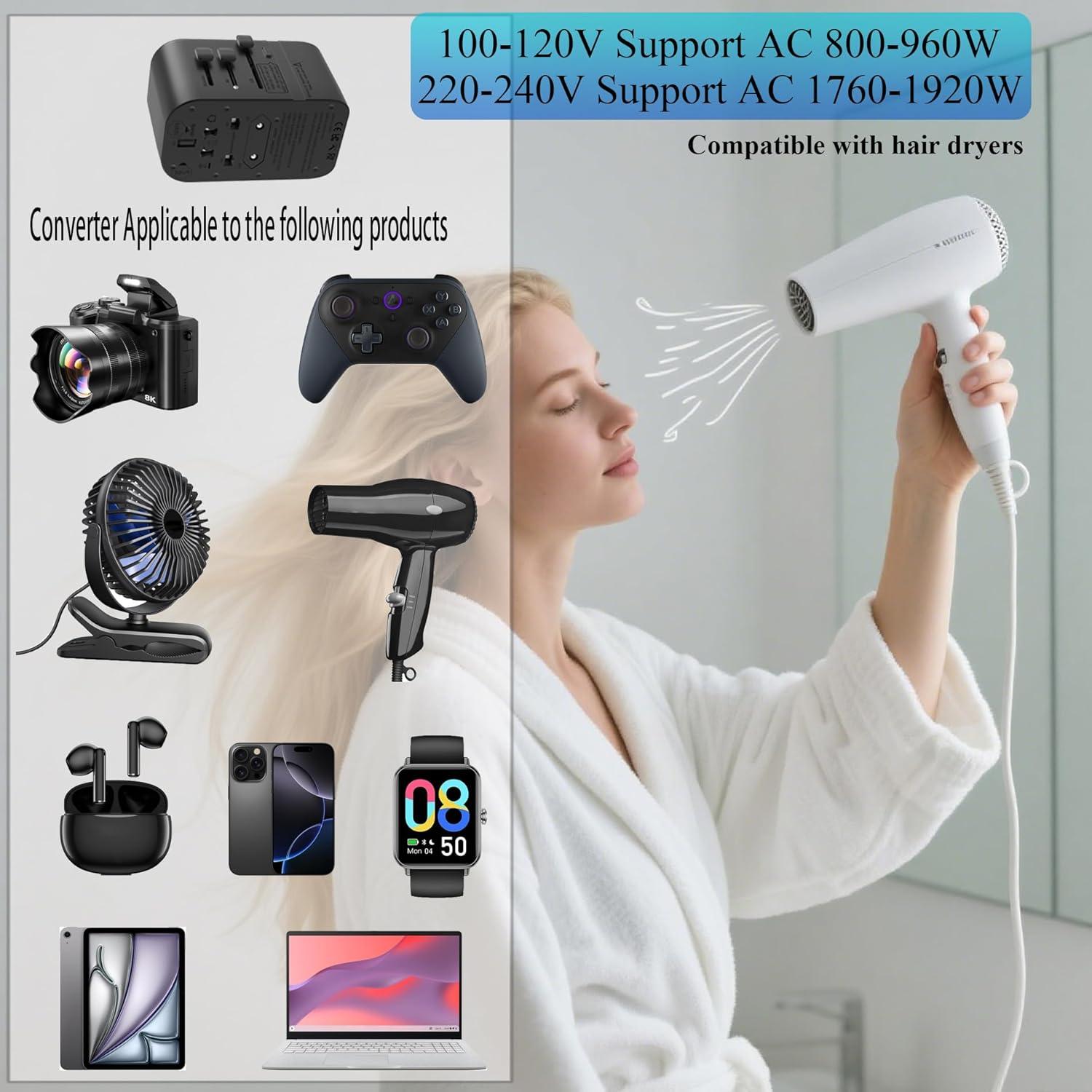 Convertidor de Voltaje Universal Zanoal 220V a 110V con 4 Puertos