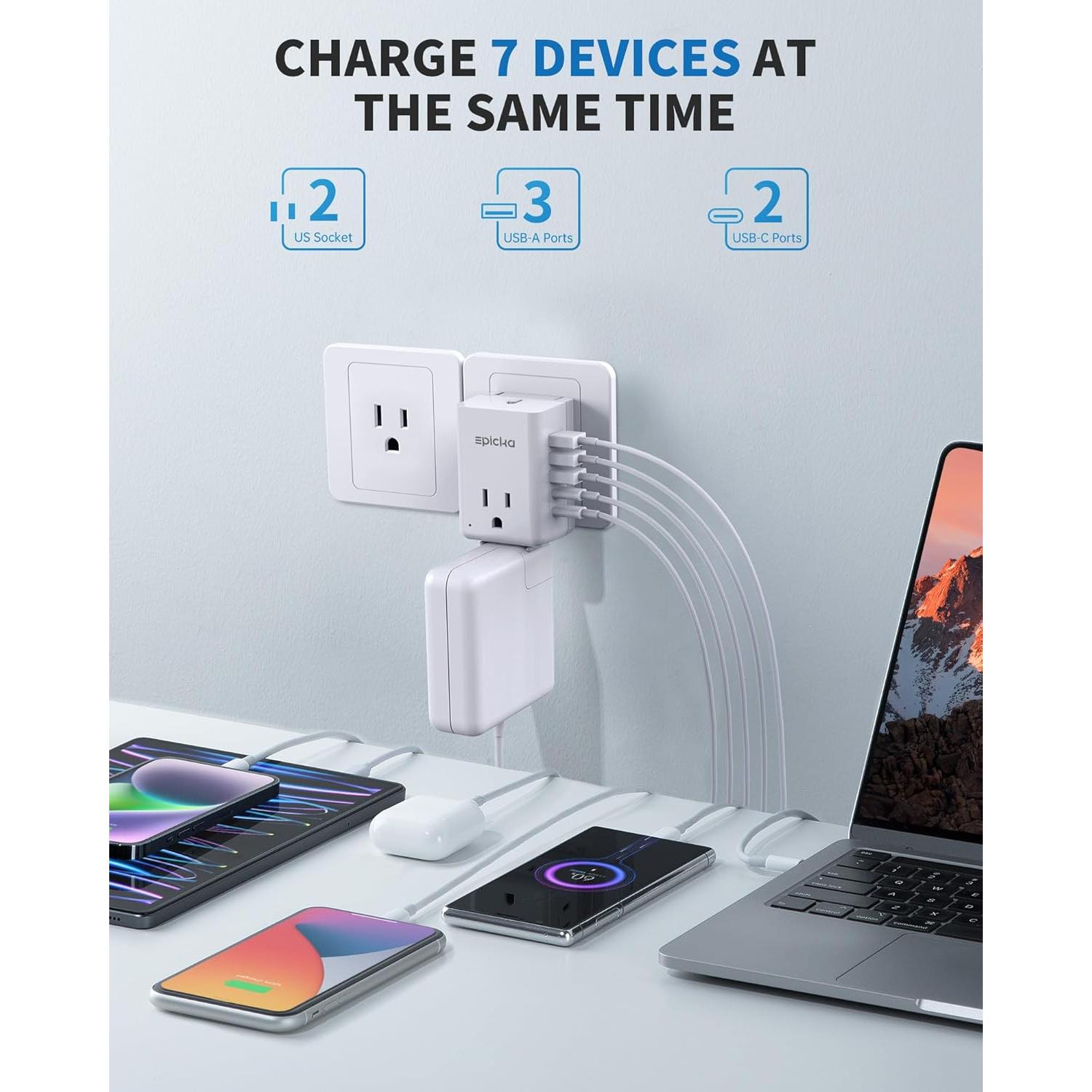 Adaptador de Viaje EPICKA X232B Universal 7 en 1 USB-C y AC