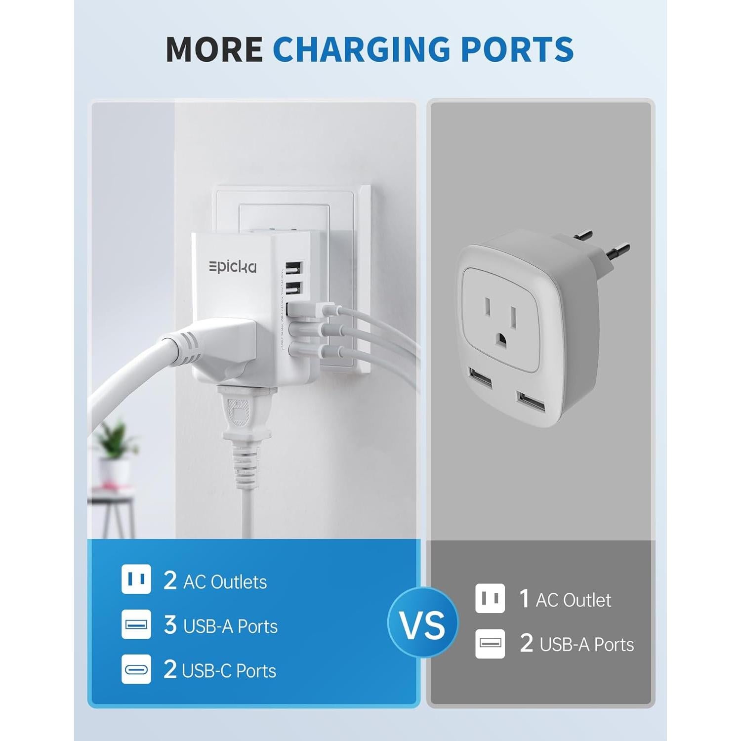 Adaptador de Viaje EPICKA X232B Universal 7 en 1 USB-C y AC