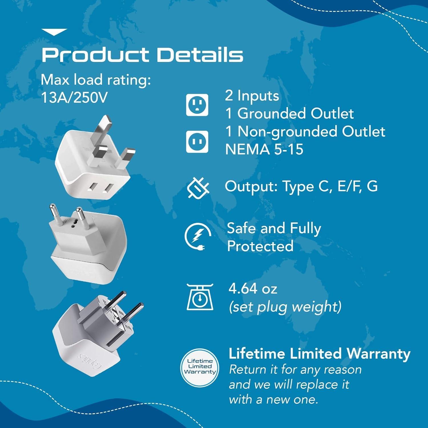 Juego de Adaptadores de Viaje Ceptics 2 en 1 - 3 Piezas