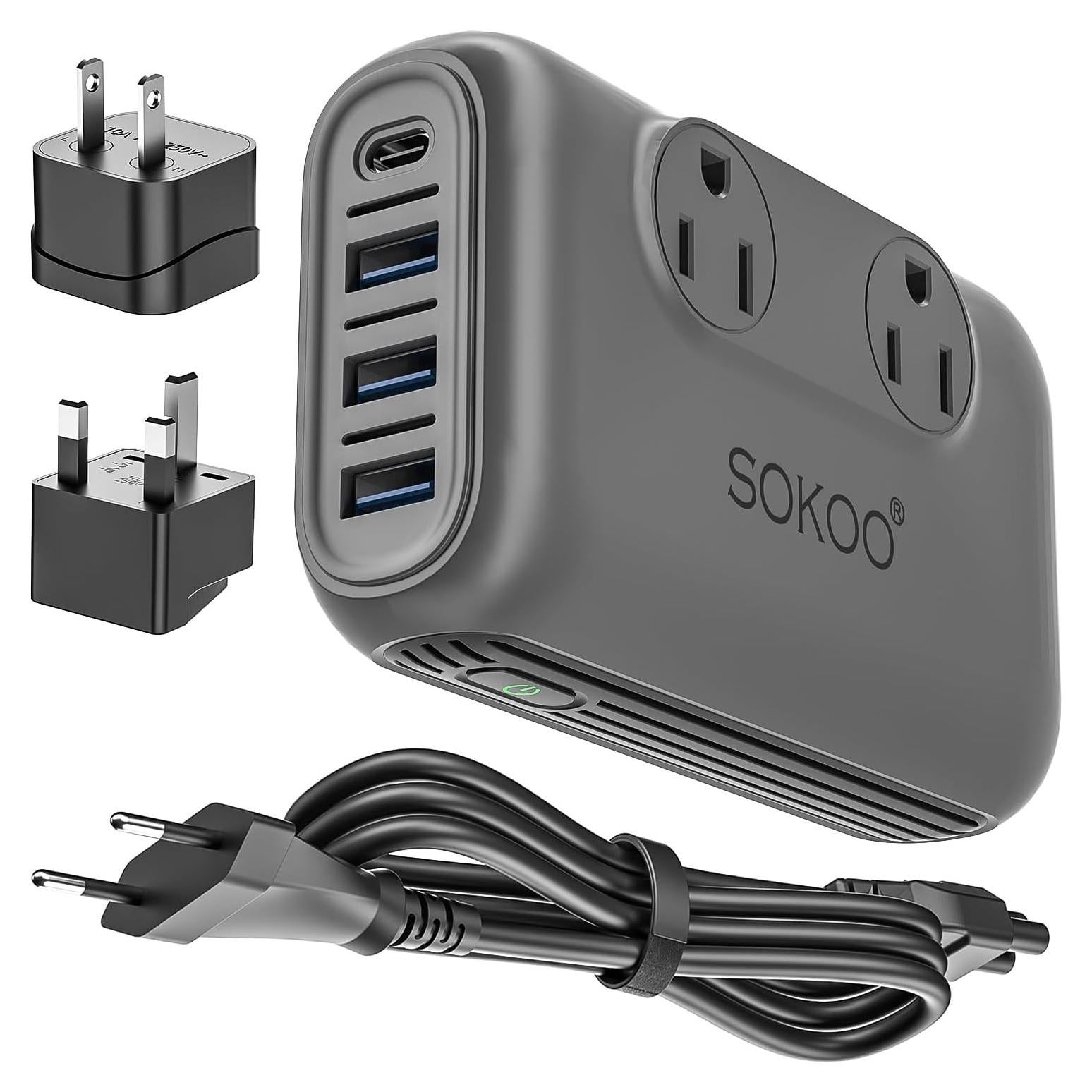 Convertidor de Voltaje SOKOO 220V a 110V con 4 Puertos USB