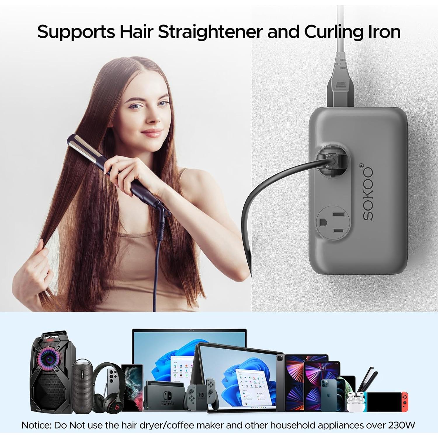 Convertidor de Voltaje SOKOO 220V a 110V con 4 Puertos USB