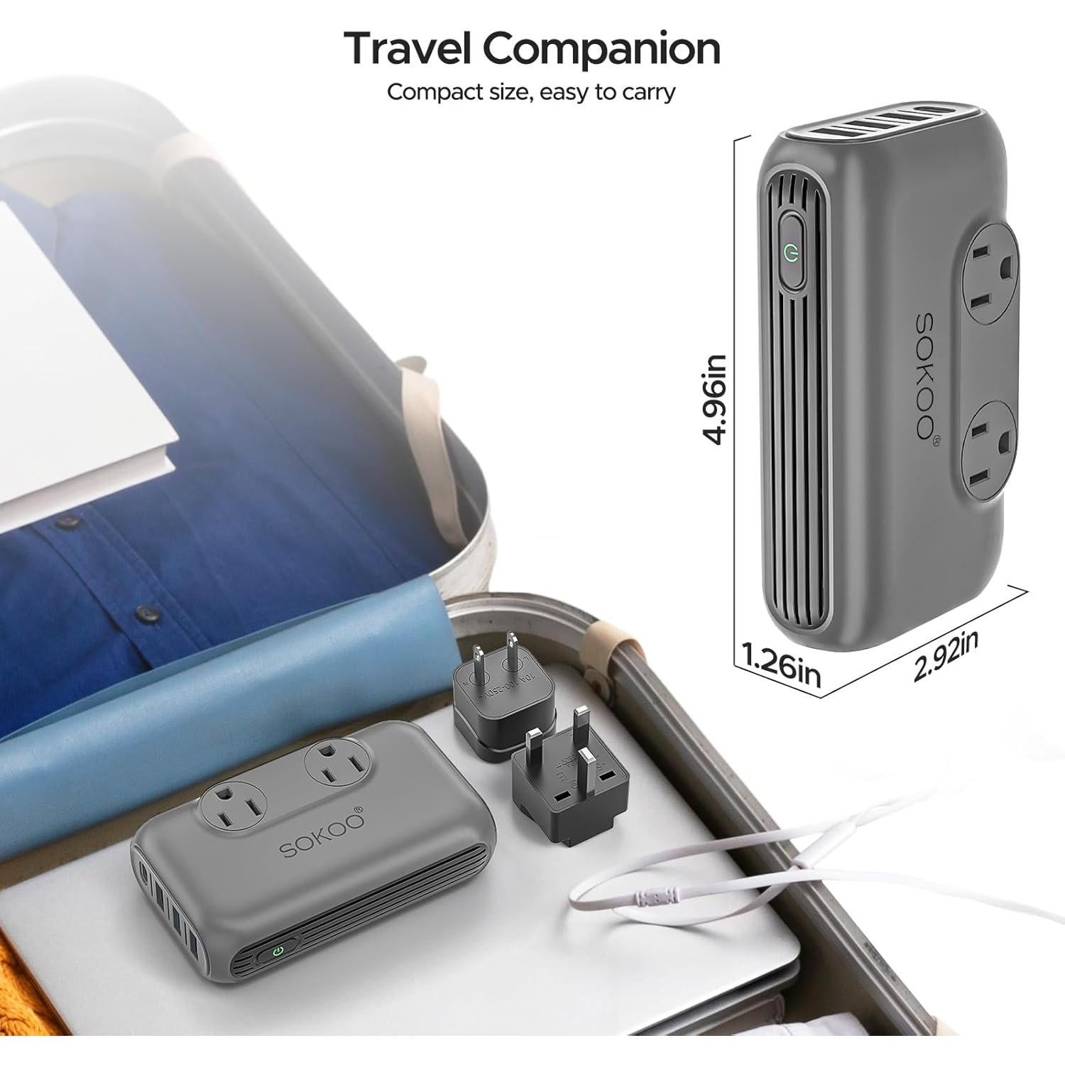 Convertidor de Voltaje SOKOO 220V a 110V con 4 Puertos USB