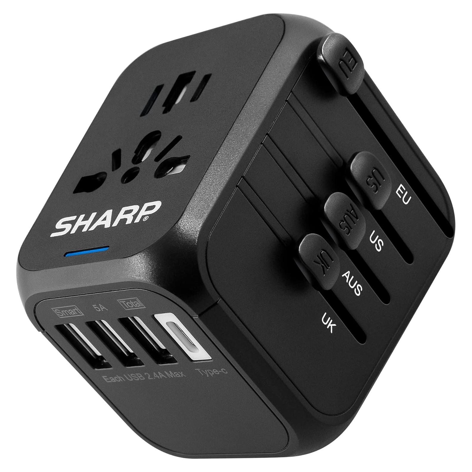 Adaptador de Viaje Universal SHARP con 4 Puertos USB - Negro