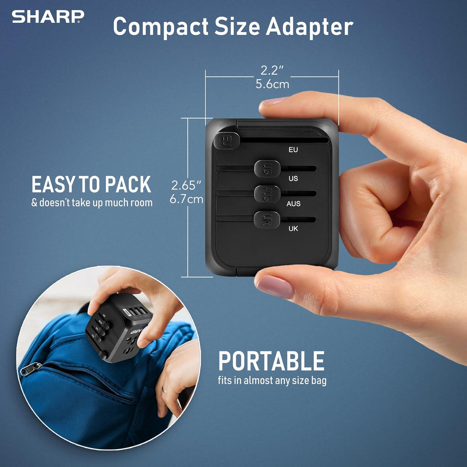 Adaptador de Viaje Universal SHARP con 4 Puertos USB - Negro