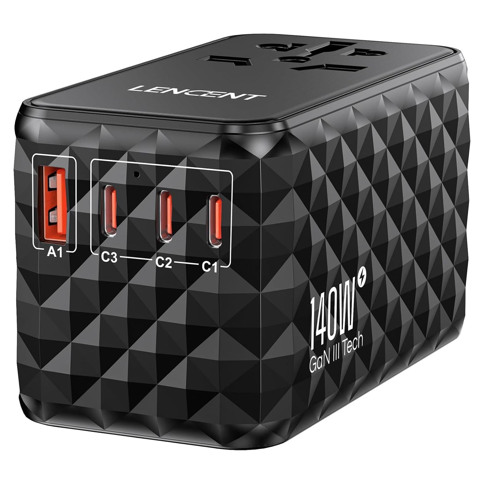 Adaptador de Viaje Universal LENCENT 140W con 4 Puertos USB