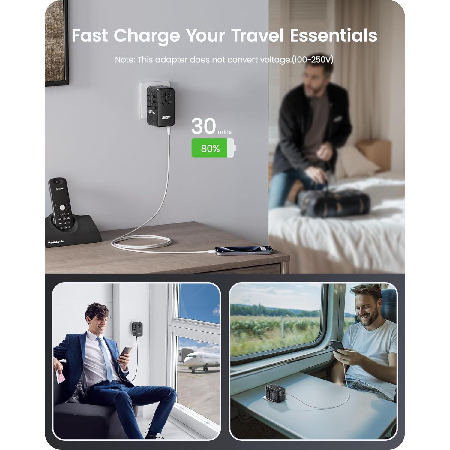 Adaptador de Viaje Universal LENCENT 140W con 4 Puertos USB