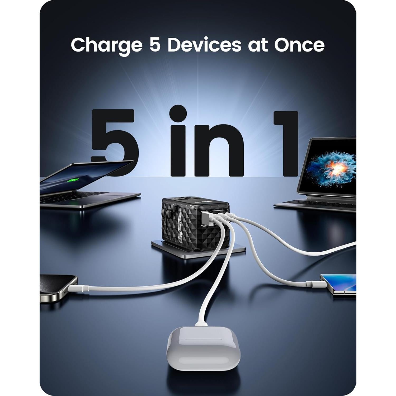 Adaptador de Viaje Universal LENCENT 140W con 4 Puertos USB