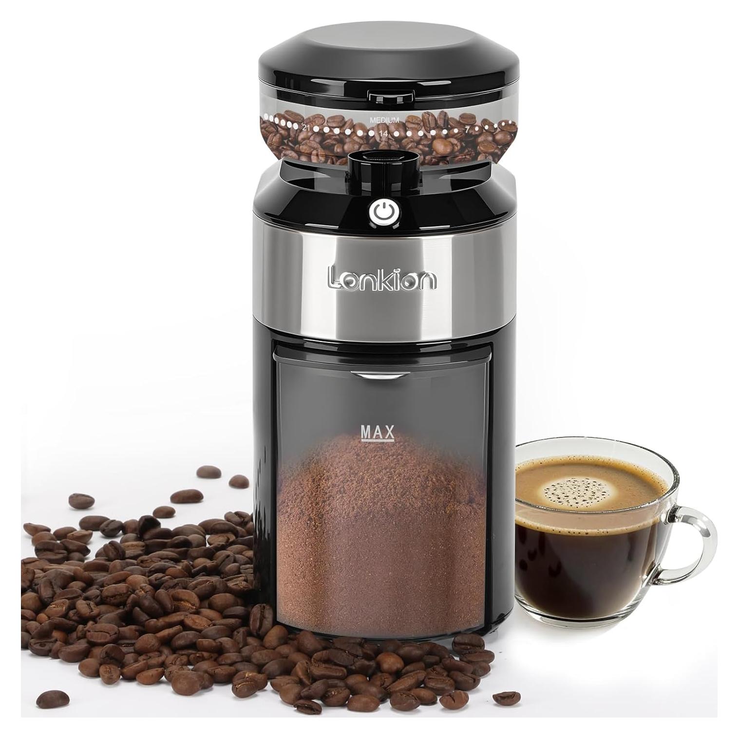 Molino de Café Burr Lonkion Eléctrico 28 Configuraciones 2-12 Tazas