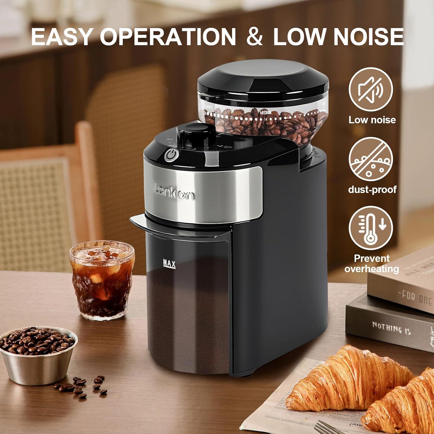 Molino de Café Burr Lonkion Eléctrico 28 Configuraciones 2-12 Tazas