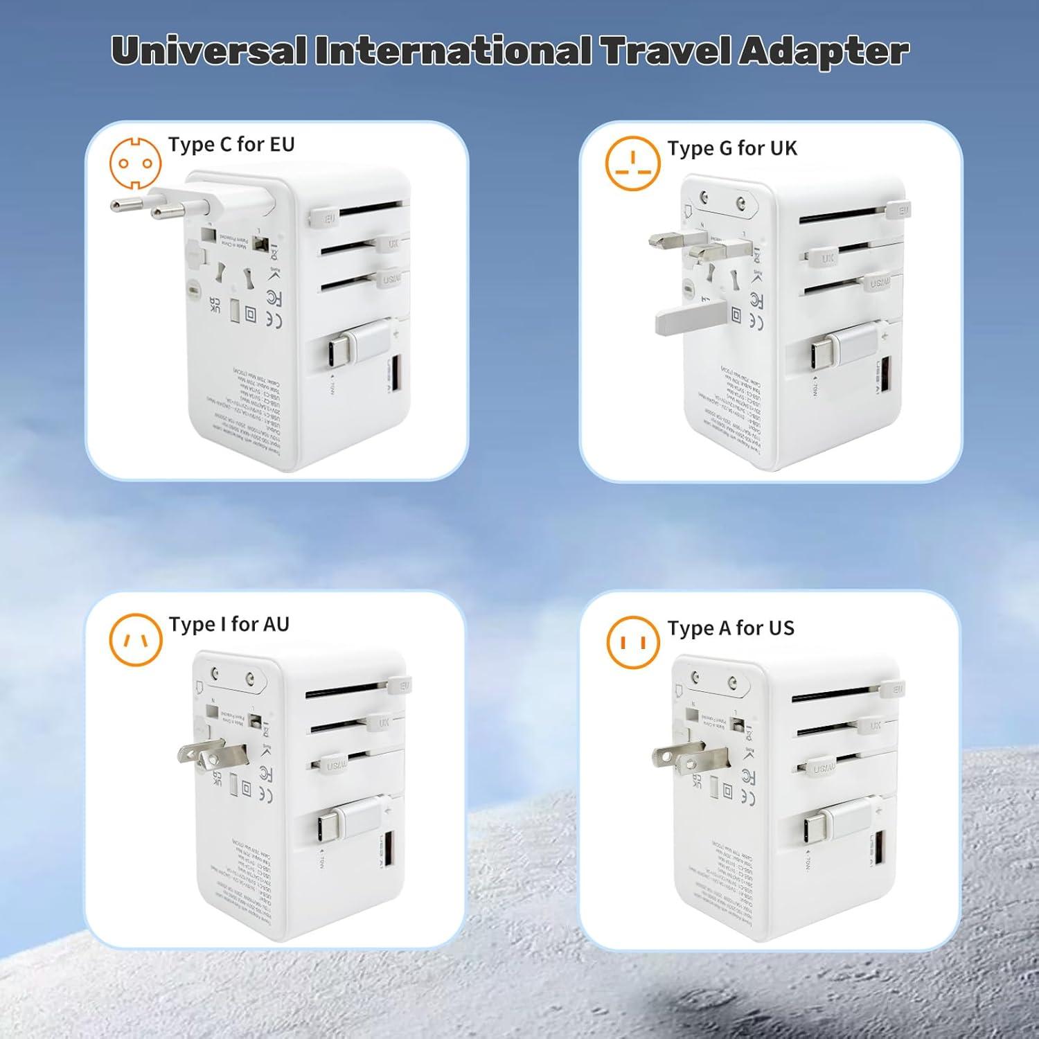 Adaptador de Viaje Universal 70W ROVAN con 4 Puertos USB Blanco