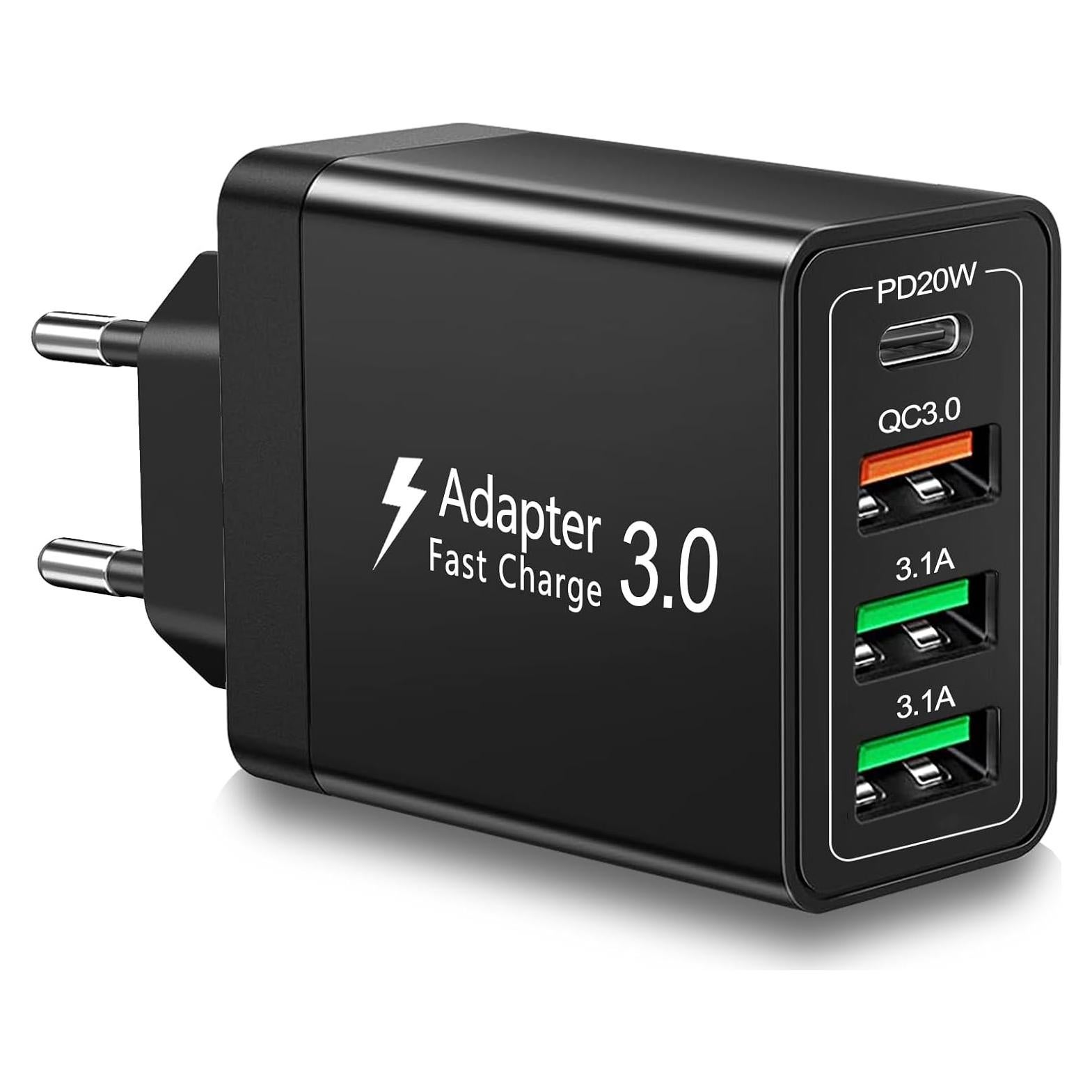 Adaptador de Enchufe Europeo 40W CARZONJX 4 Puertos USB C