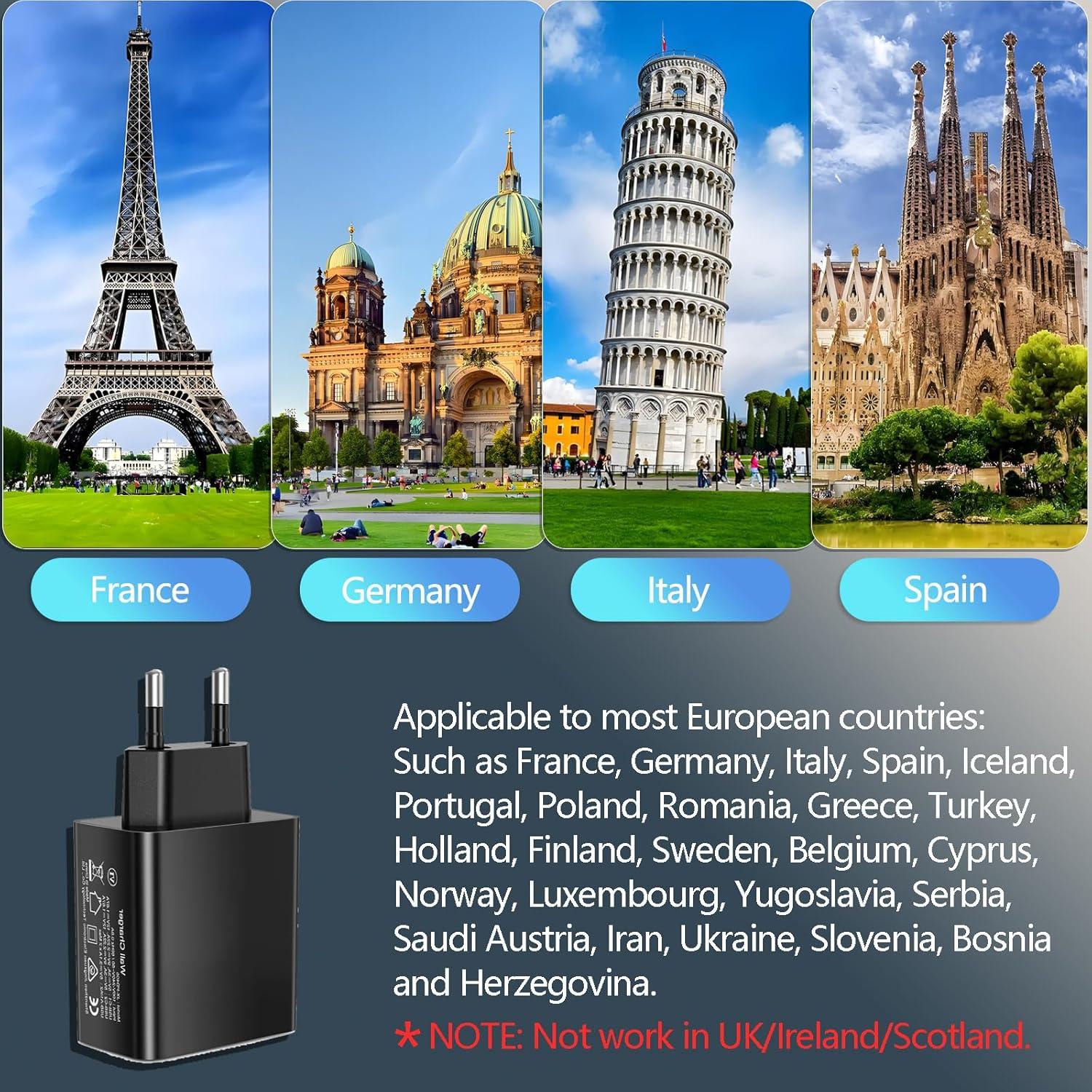 Adaptador de Enchufe Europeo 40W CARZONJX 4 Puertos USB C