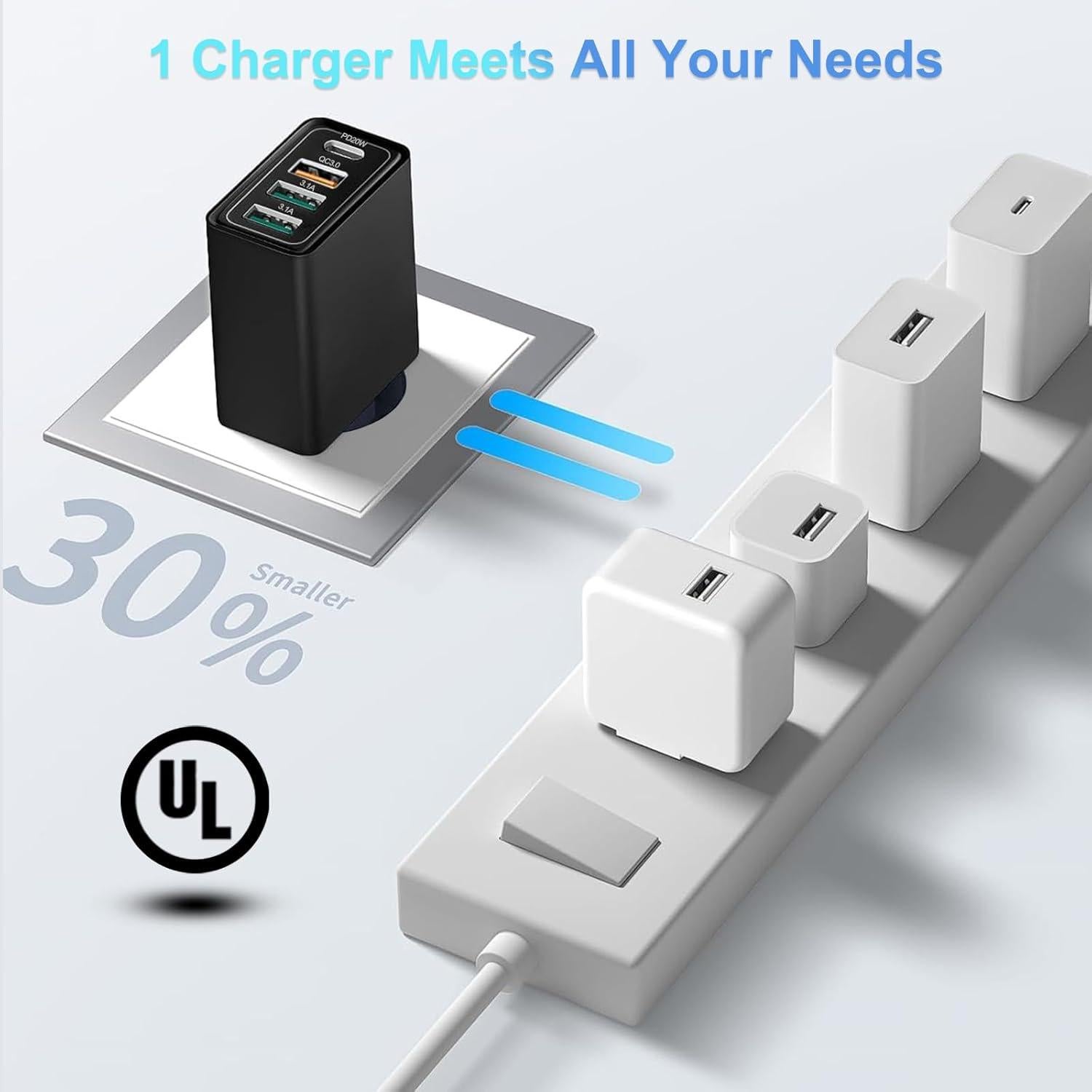 Adaptador de Enchufe Europeo 40W CARZONJX 4 Puertos USB C