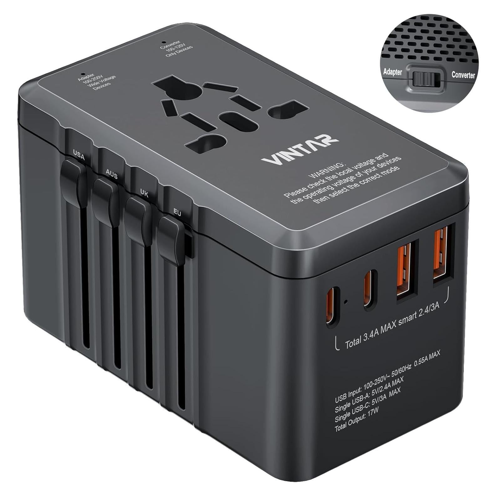 Convertidor de Voltaje 220V a 110V VINTAR 2000W con 4 USB