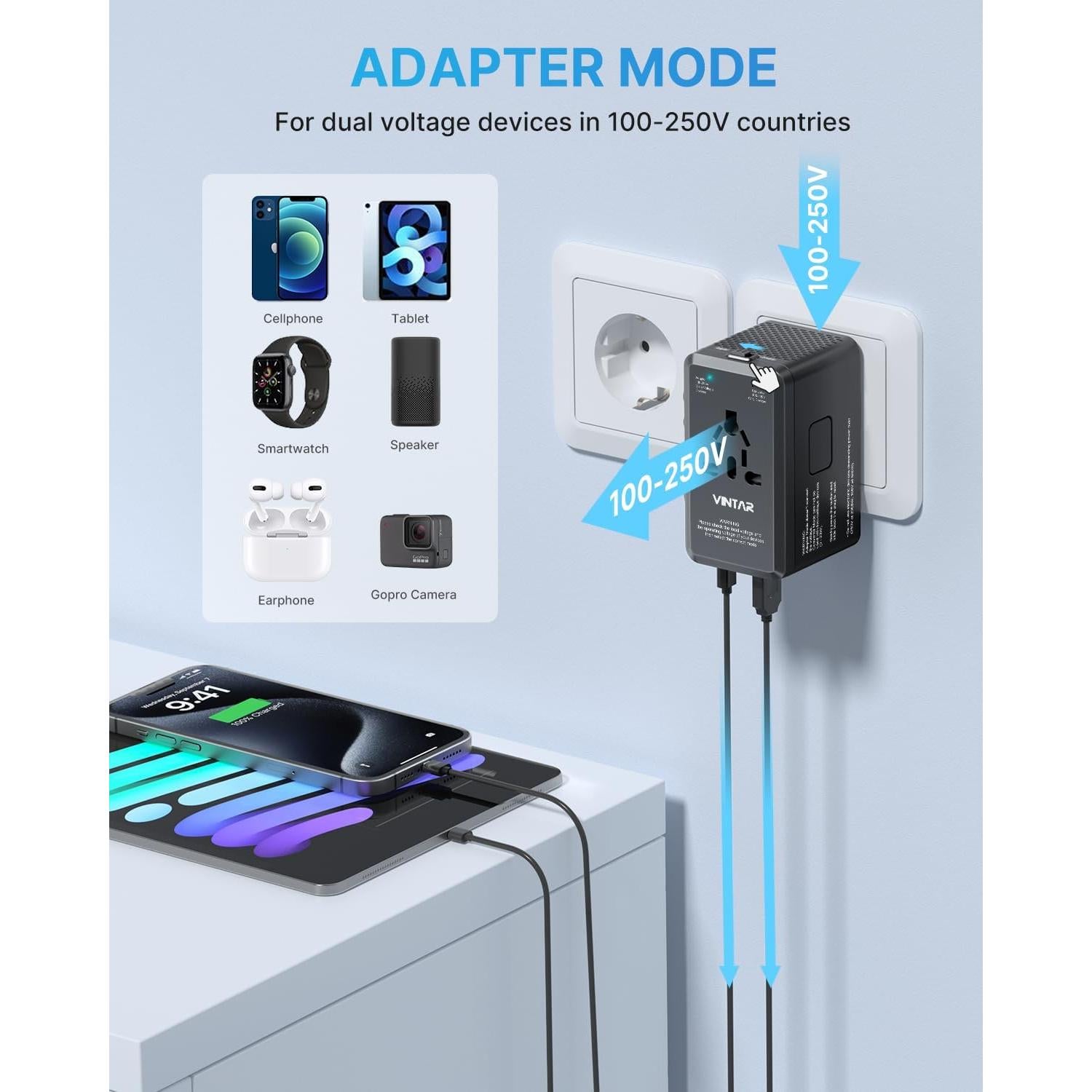 Convertidor de Voltaje 220V a 110V VINTAR 2000W con 4 USB