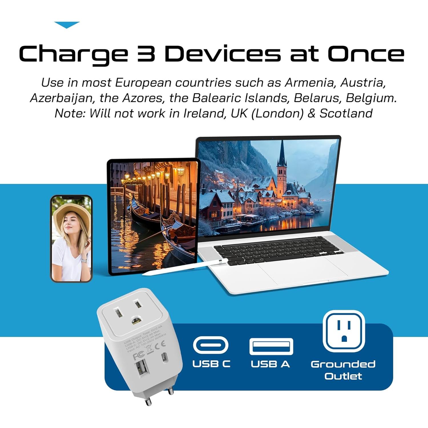 Adaptador de Enchufe de Viaje Ceptics Tipo C - USB-A y C