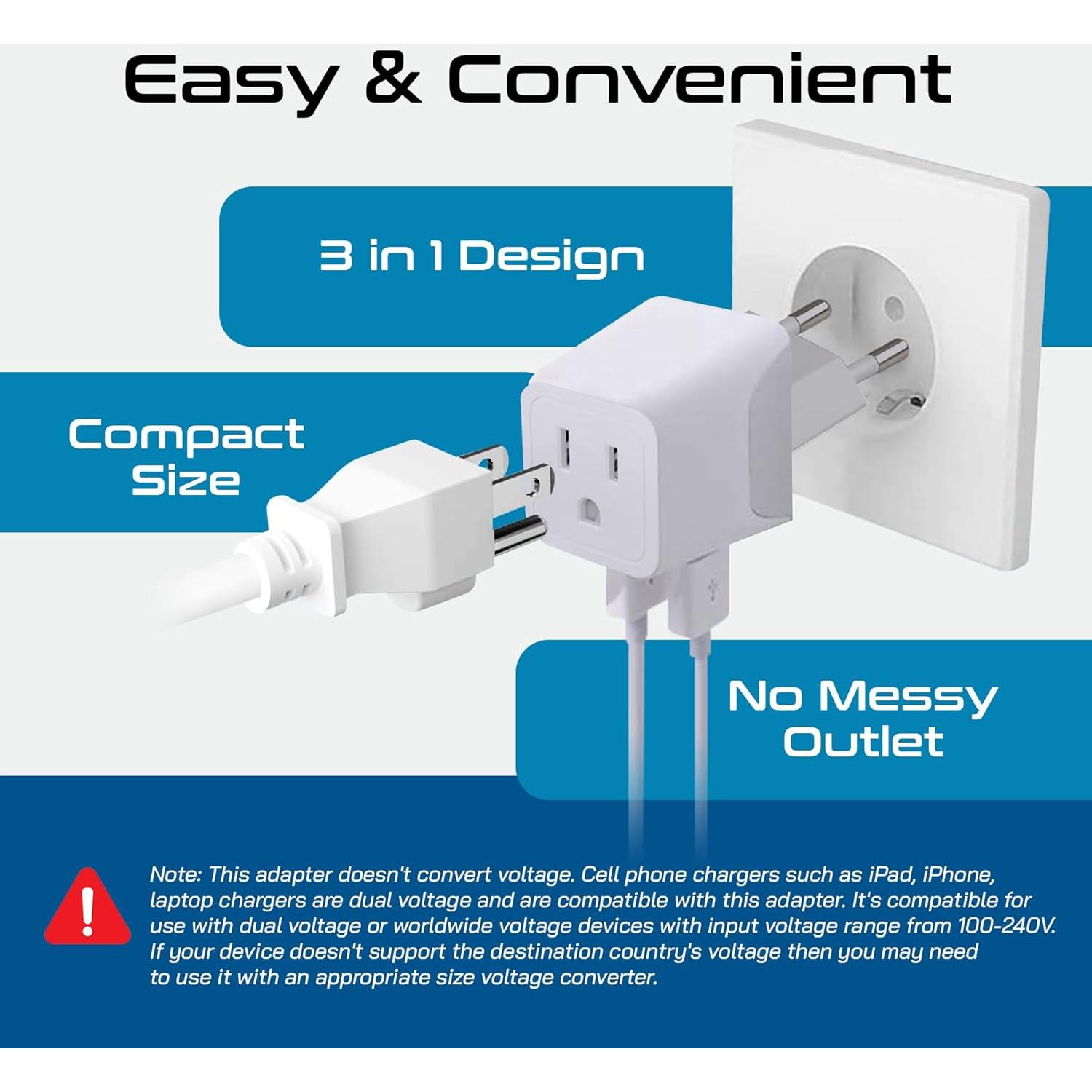 Adaptador de Enchufe de Viaje Ceptics Tipo C - USB-A y C