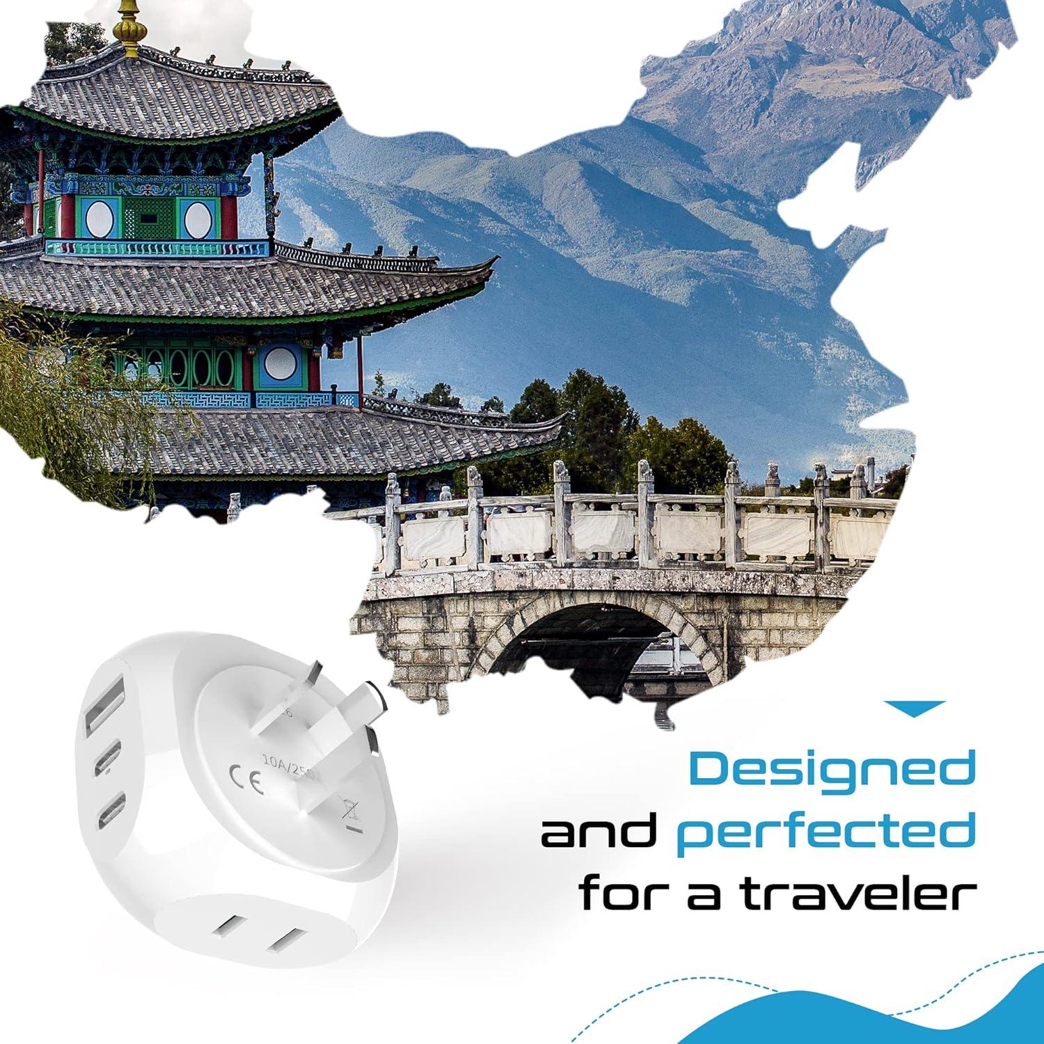 Adaptador de Viaje Ceptics Tipo I Australia y China 20W USB-C