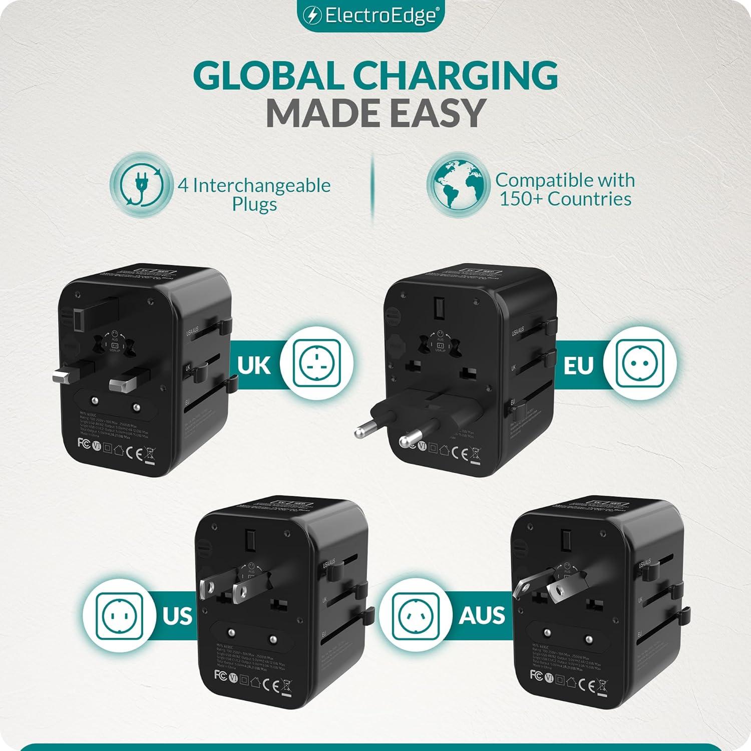 Adaptador de Viaje Universal ElectroEdge con 4 Puertos USB