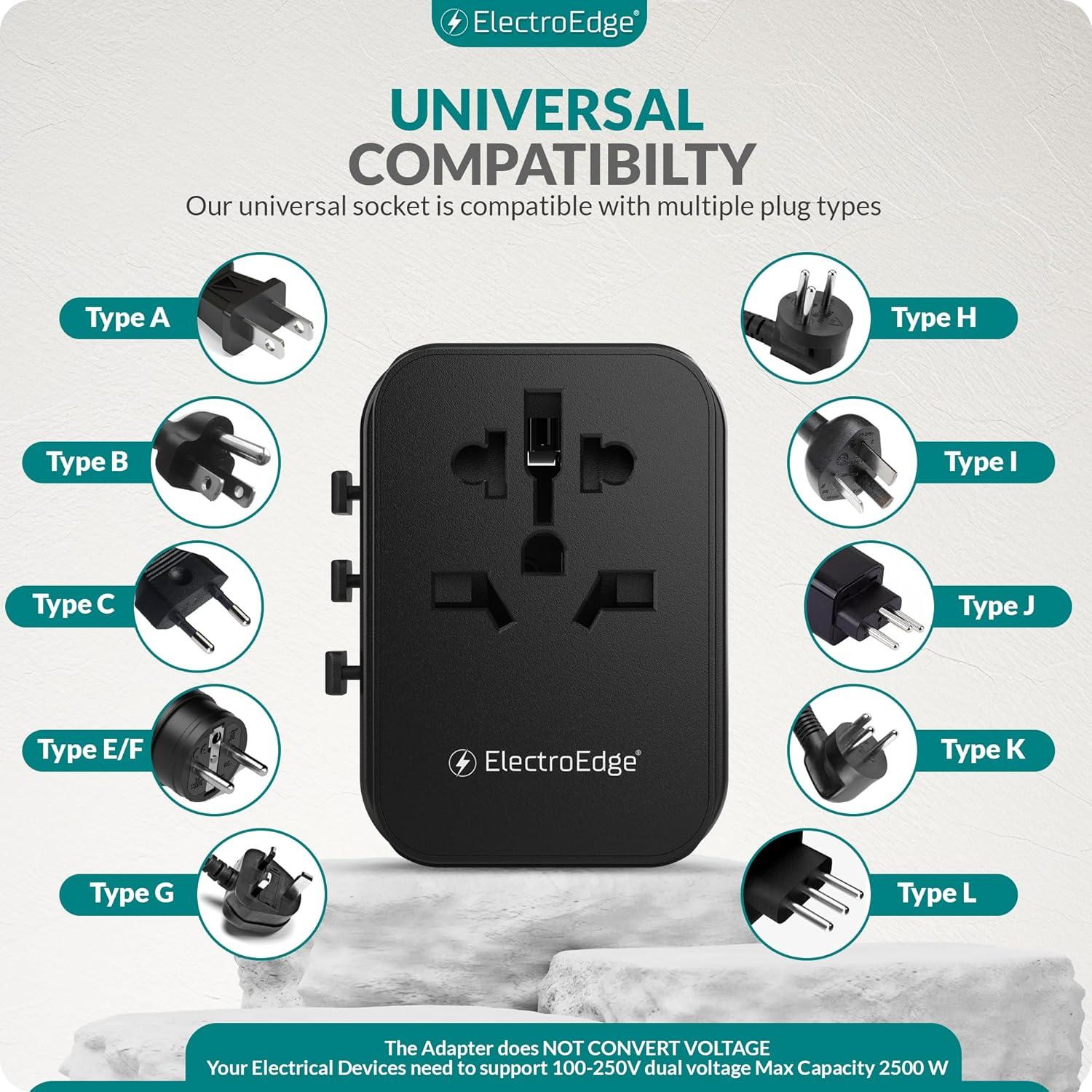 Adaptador de Viaje Universal ElectroEdge con 4 Puertos USB