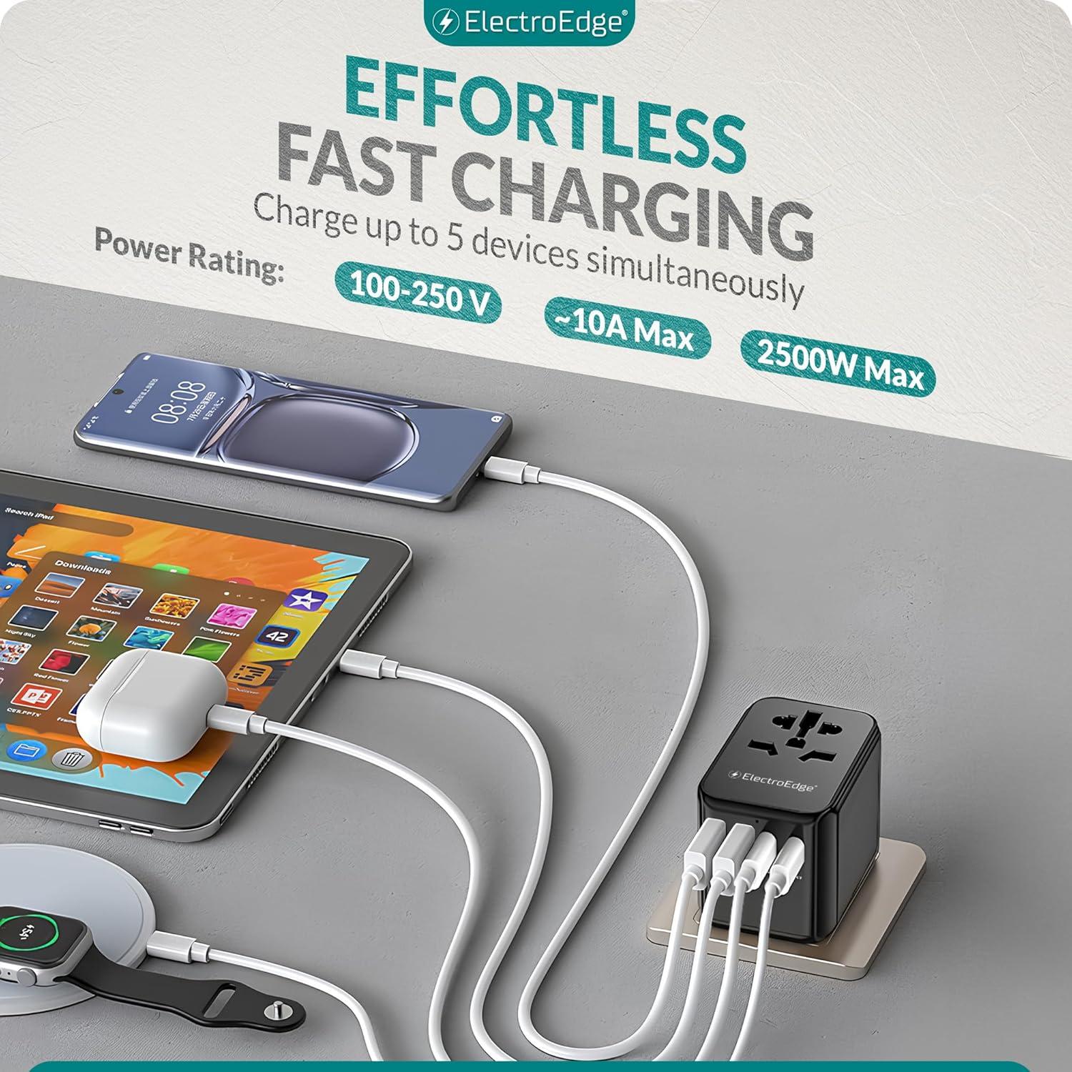 Adaptador de Viaje Universal ElectroEdge con 4 Puertos USB