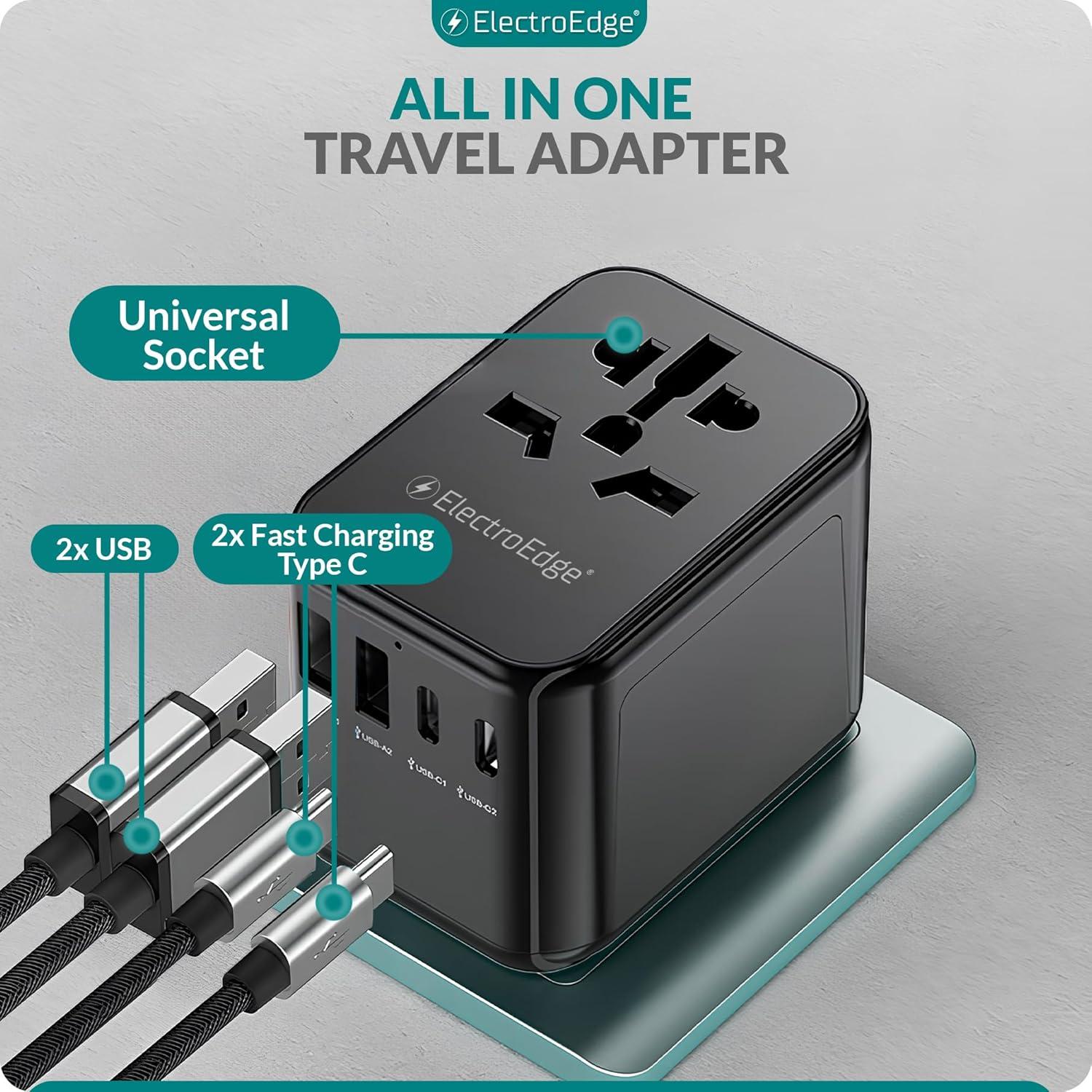 Adaptador de Viaje Universal ElectroEdge con 4 Puertos USB