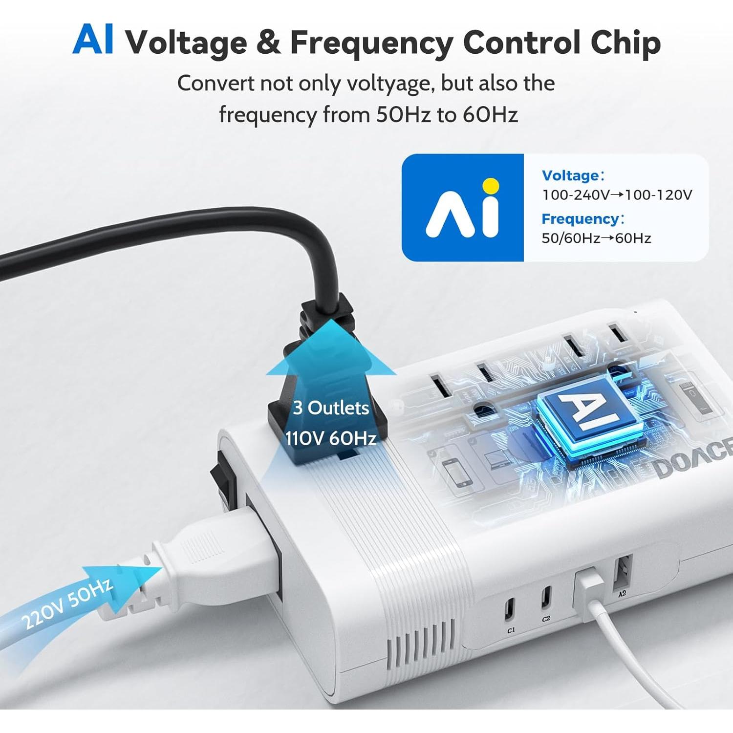 Convertidor de Voltaje DOACE 350W 220V a 110V con Adaptadores