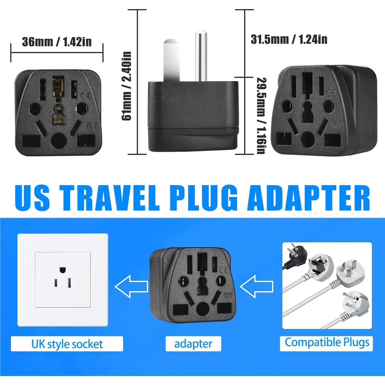 Adaptador de Viaje Universal 4 Pack Chaozhou Negro 3 Clavijas