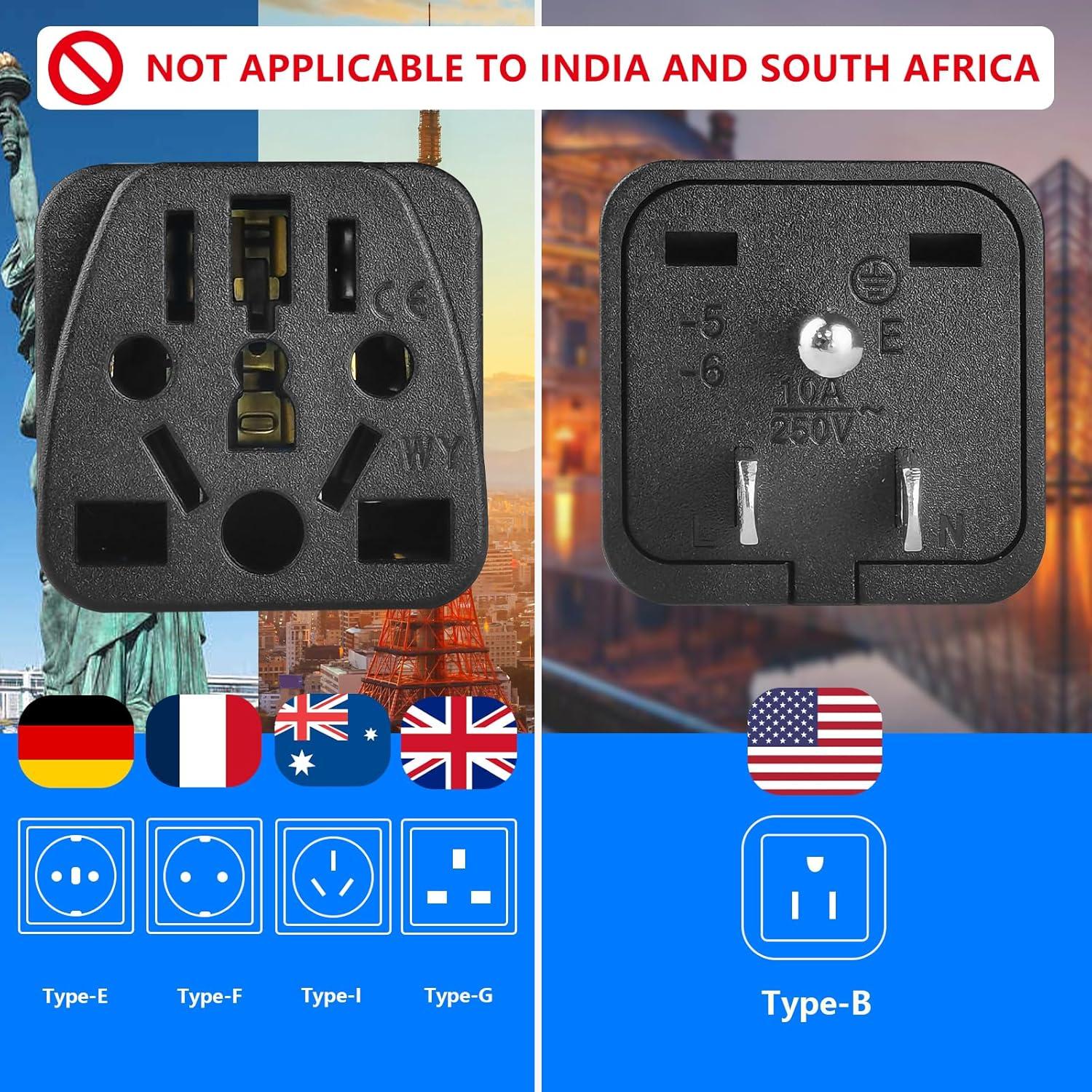 Adaptador de Viaje Universal 4 Pack Chaozhou Negro 3 Clavijas