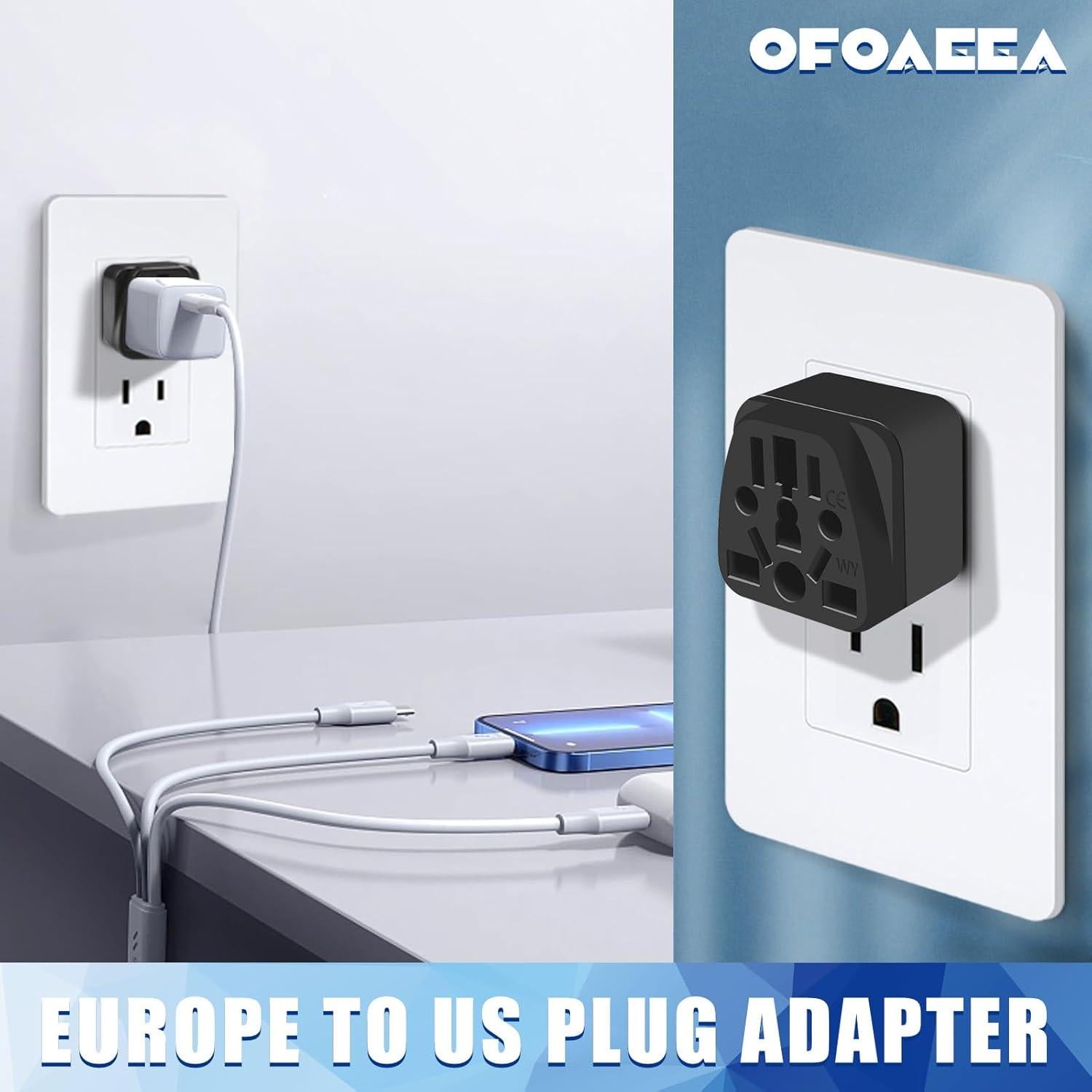 Adaptador de Viaje Universal 4 Pack Chaozhou Negro 3 Clavijas