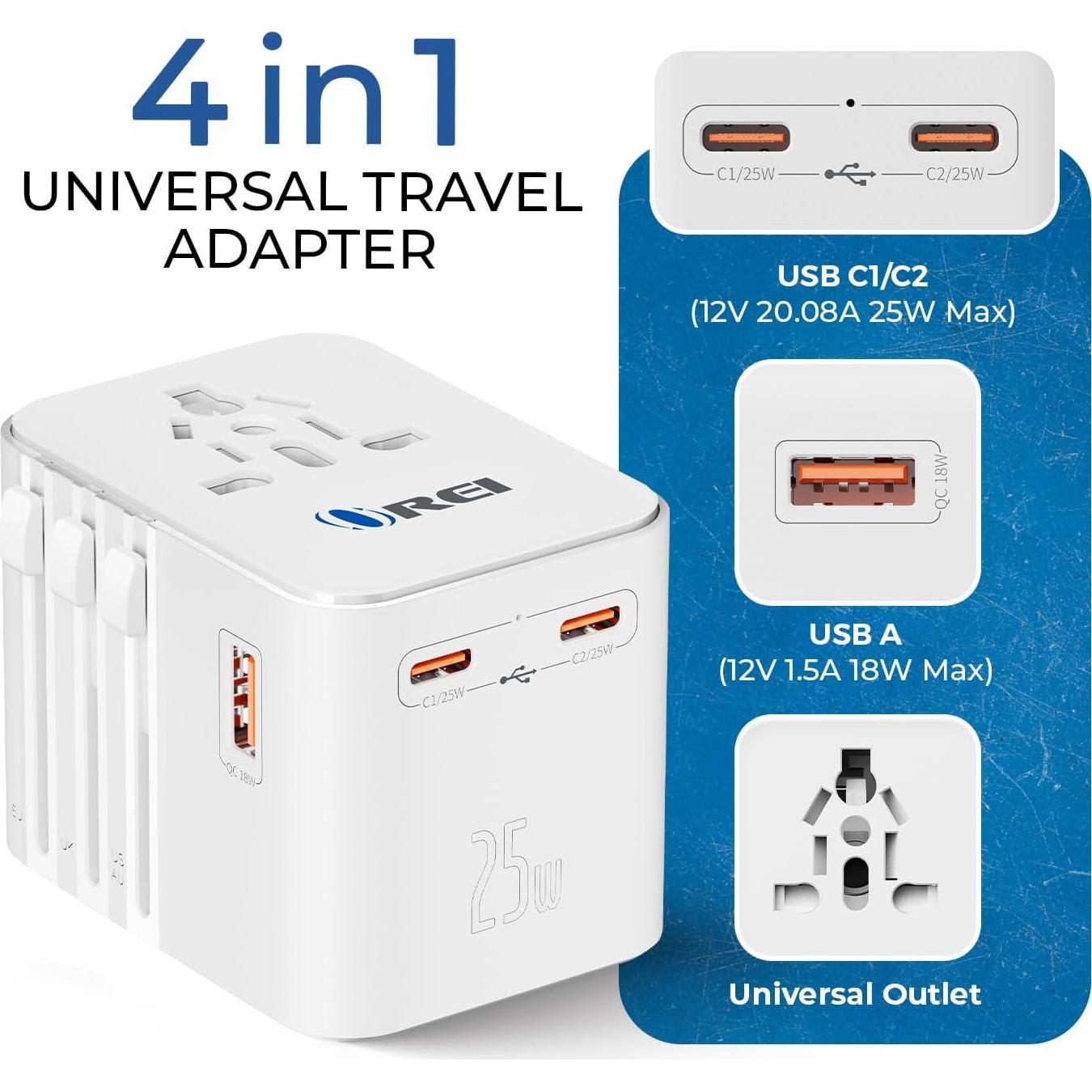 Adaptador de Viaje Universal OREI M8 25W 4-en-1 USB-C