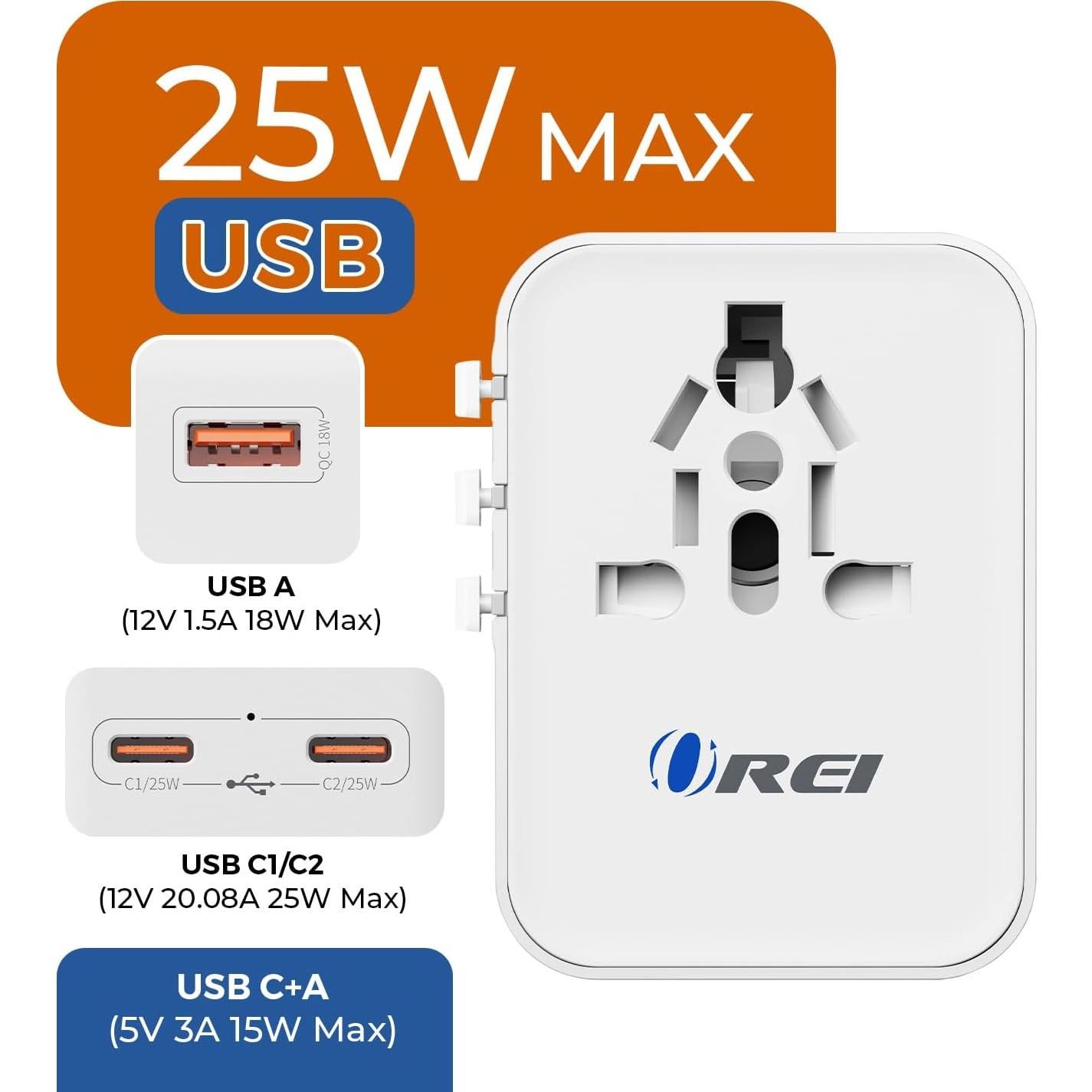 Adaptador de Viaje Universal OREI M8 25W 4-en-1 USB-C