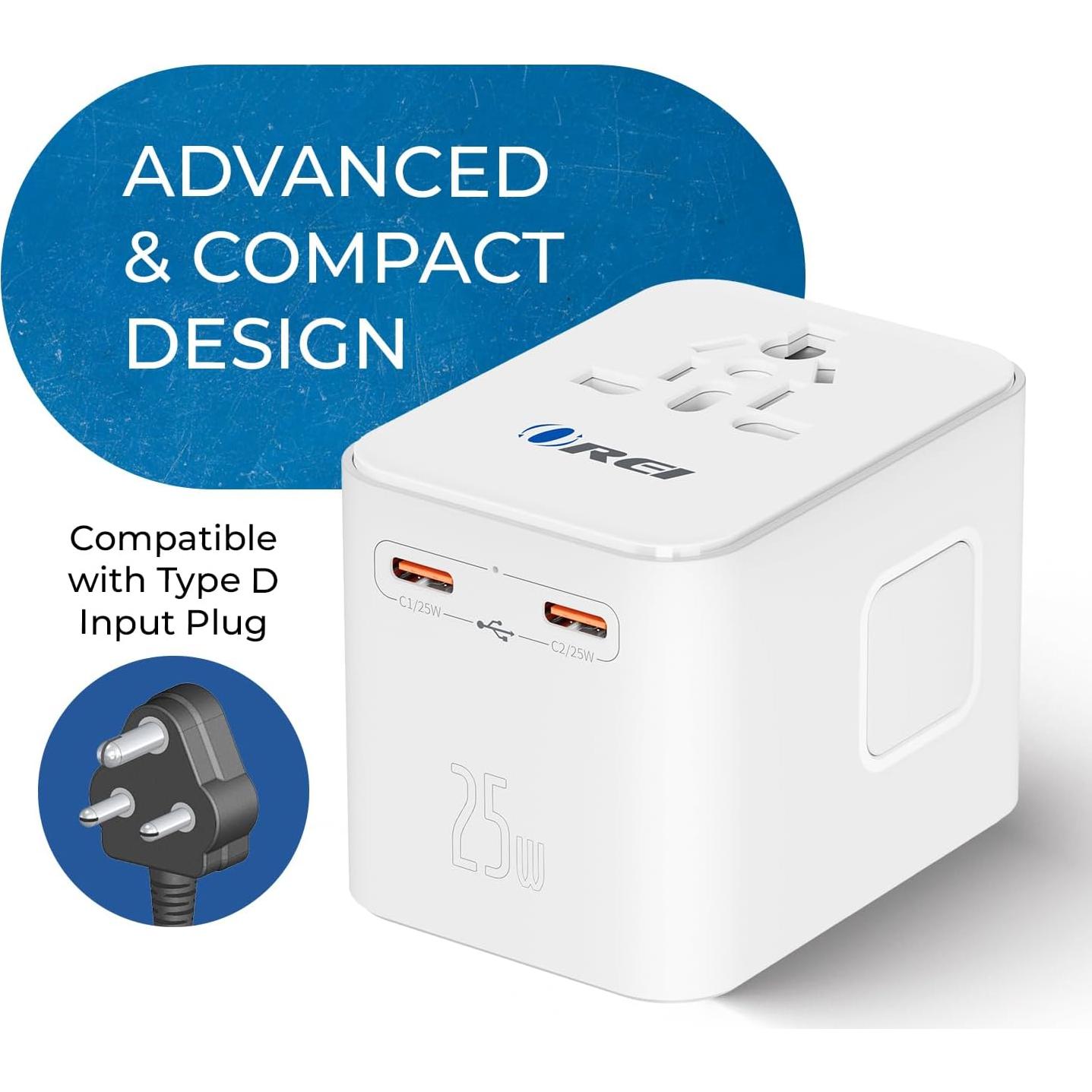 Adaptador de Viaje Universal OREI M8 25W 4-en-1 USB-C