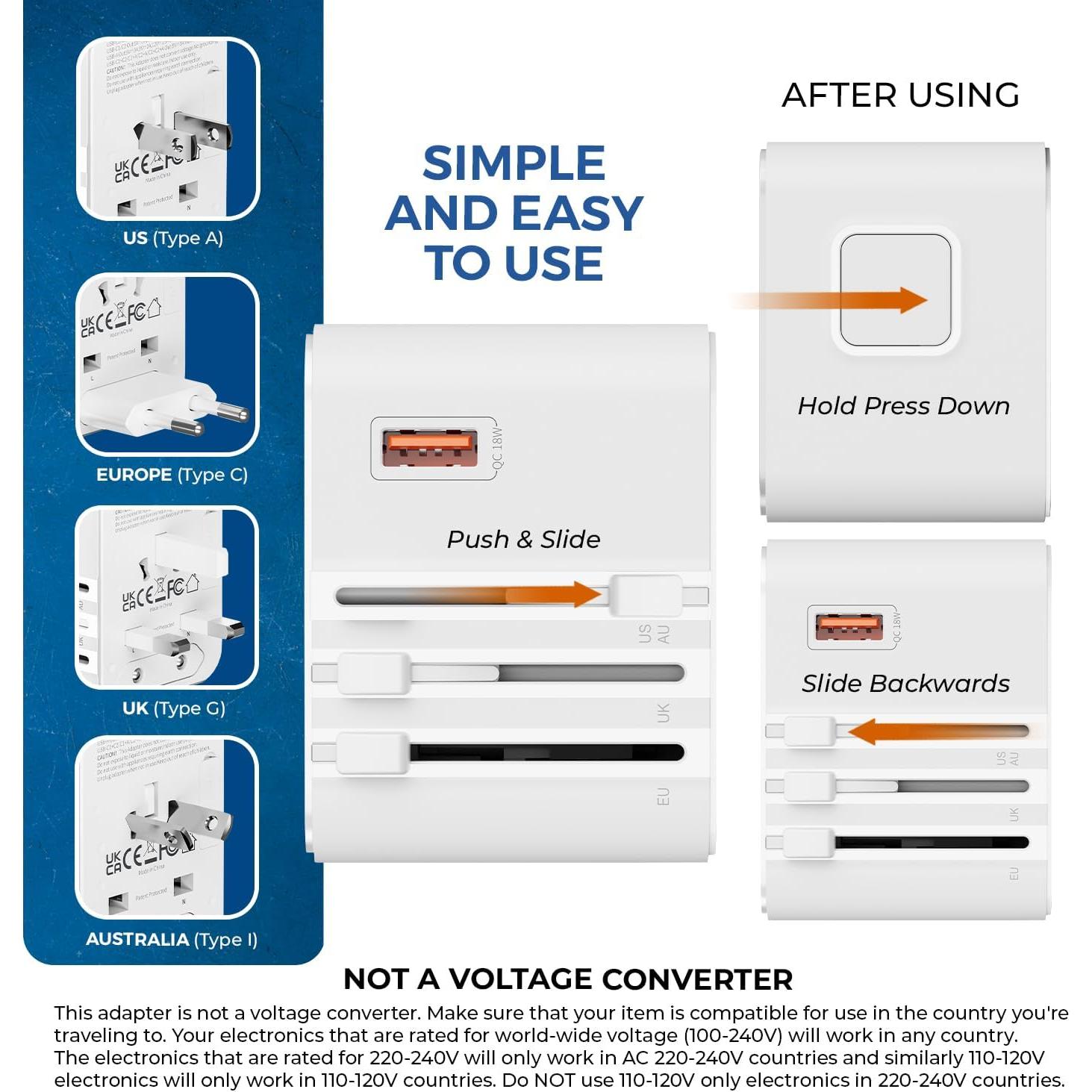 Adaptador de Viaje Universal OREI M8 25W 4-en-1 USB-C