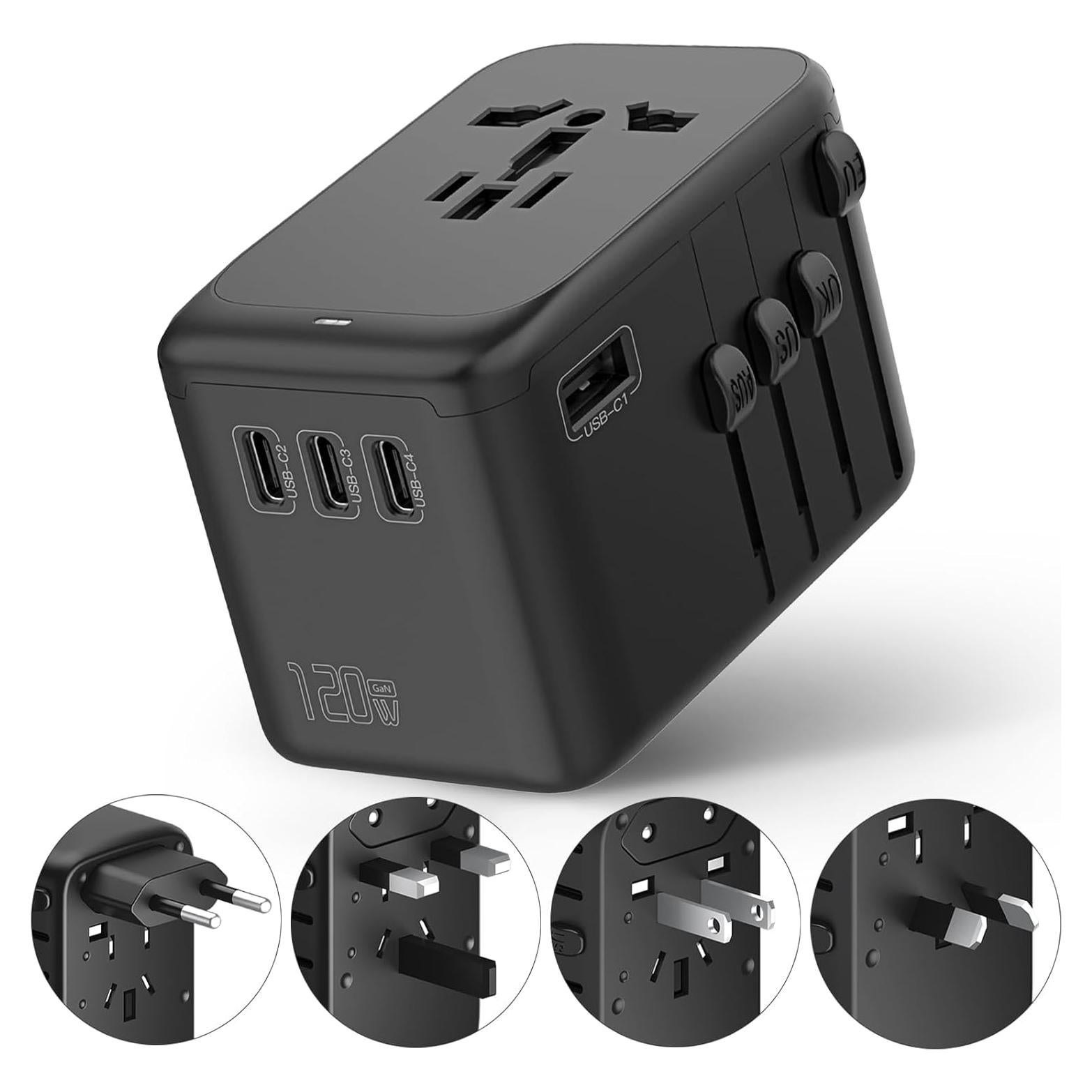 Adaptador de Viaje Internacional Huafeliz 120W 4USB-C 1USB-A