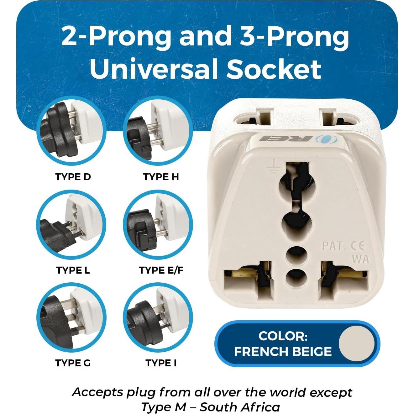 Adaptador de viaje OREI Tipo G - 2 en 1 - Paquete de 2 - Blanco