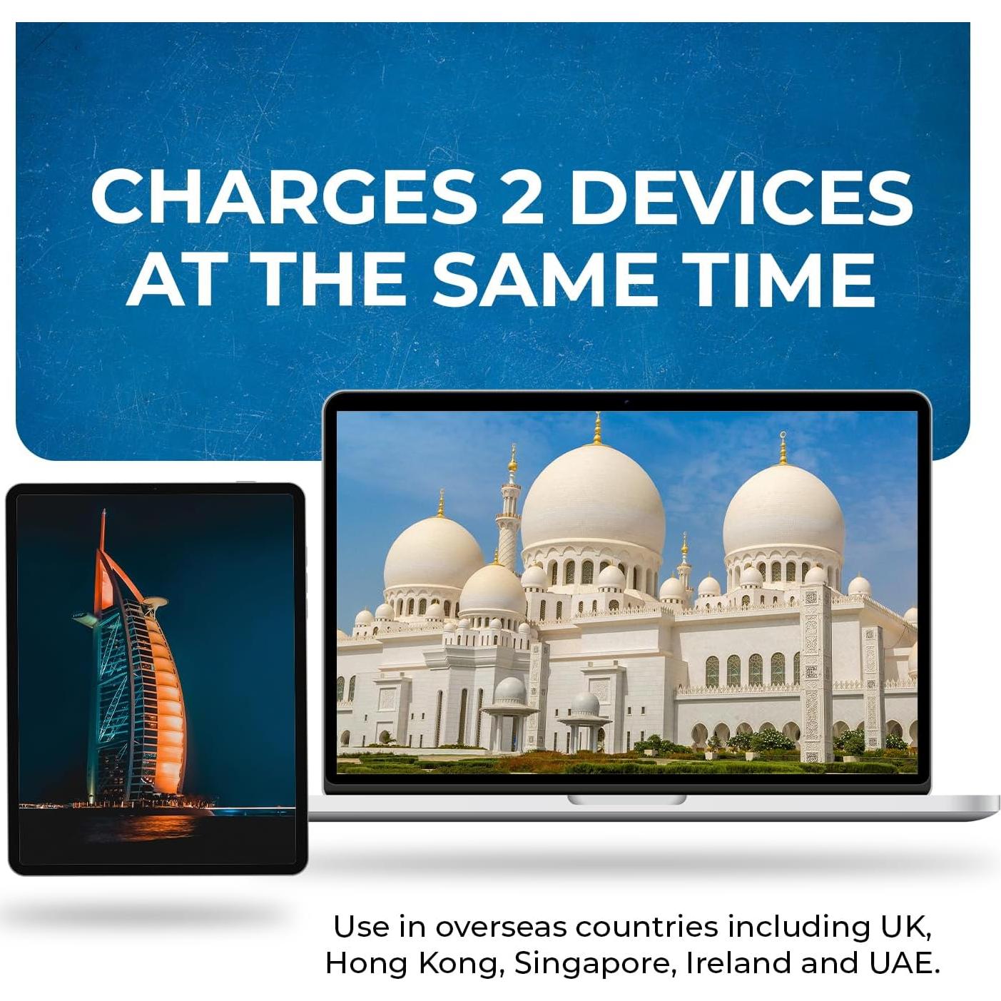 Adaptador de viaje OREI Tipo G - 2 en 1 - Paquete de 2 - Blanco