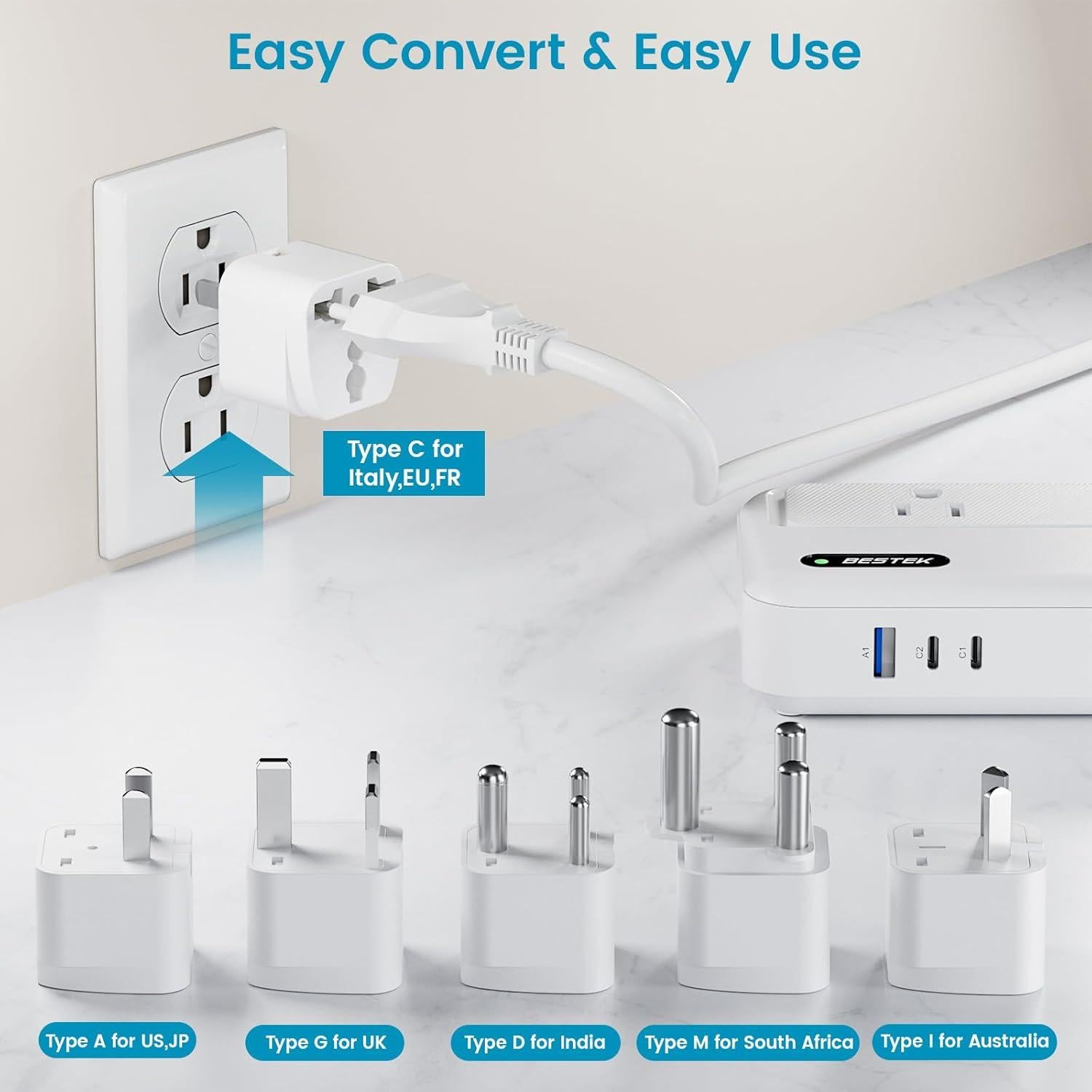 Convertidor de Voltaje BESTEK 220V a 110V con USB 3 Puertos