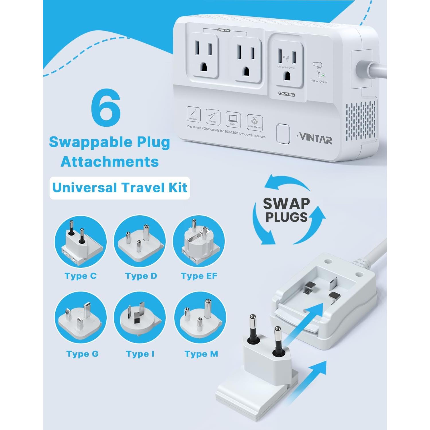 Convertidor de Voltaje VINTAR 220V a 110V 2000W con USB