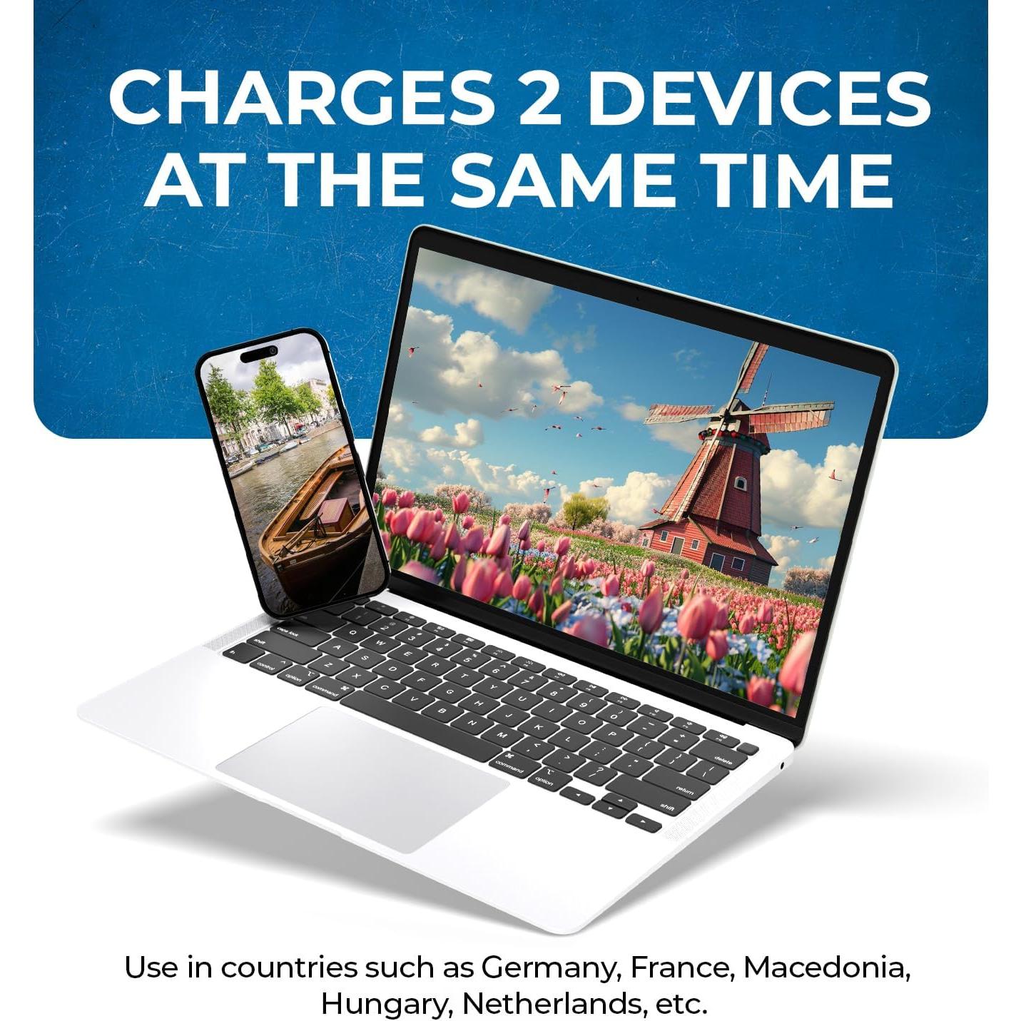 Adaptador de viaje OREI USA a Europa Schuko 2 en 1 - Paquete de 2