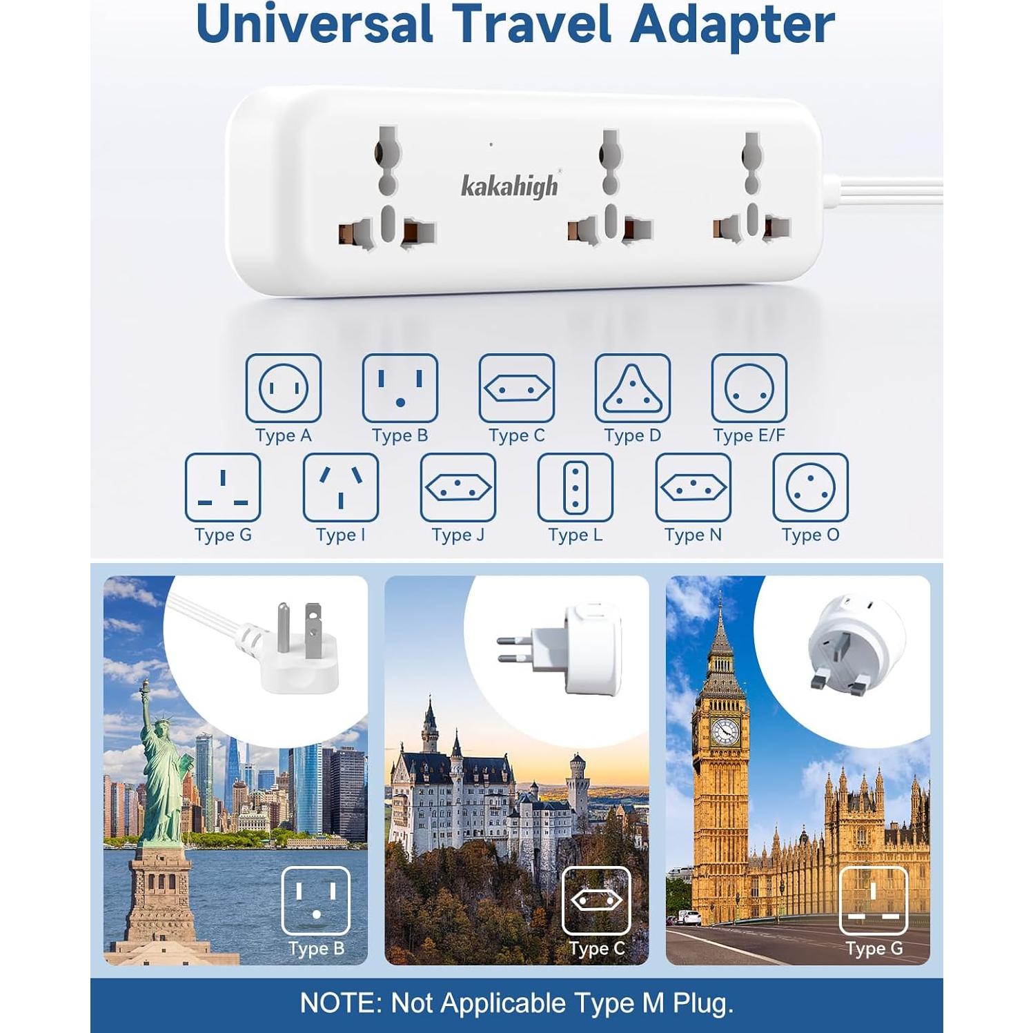 Adaptador de Enchufe Universal KAKAHIGH con USB 5FT