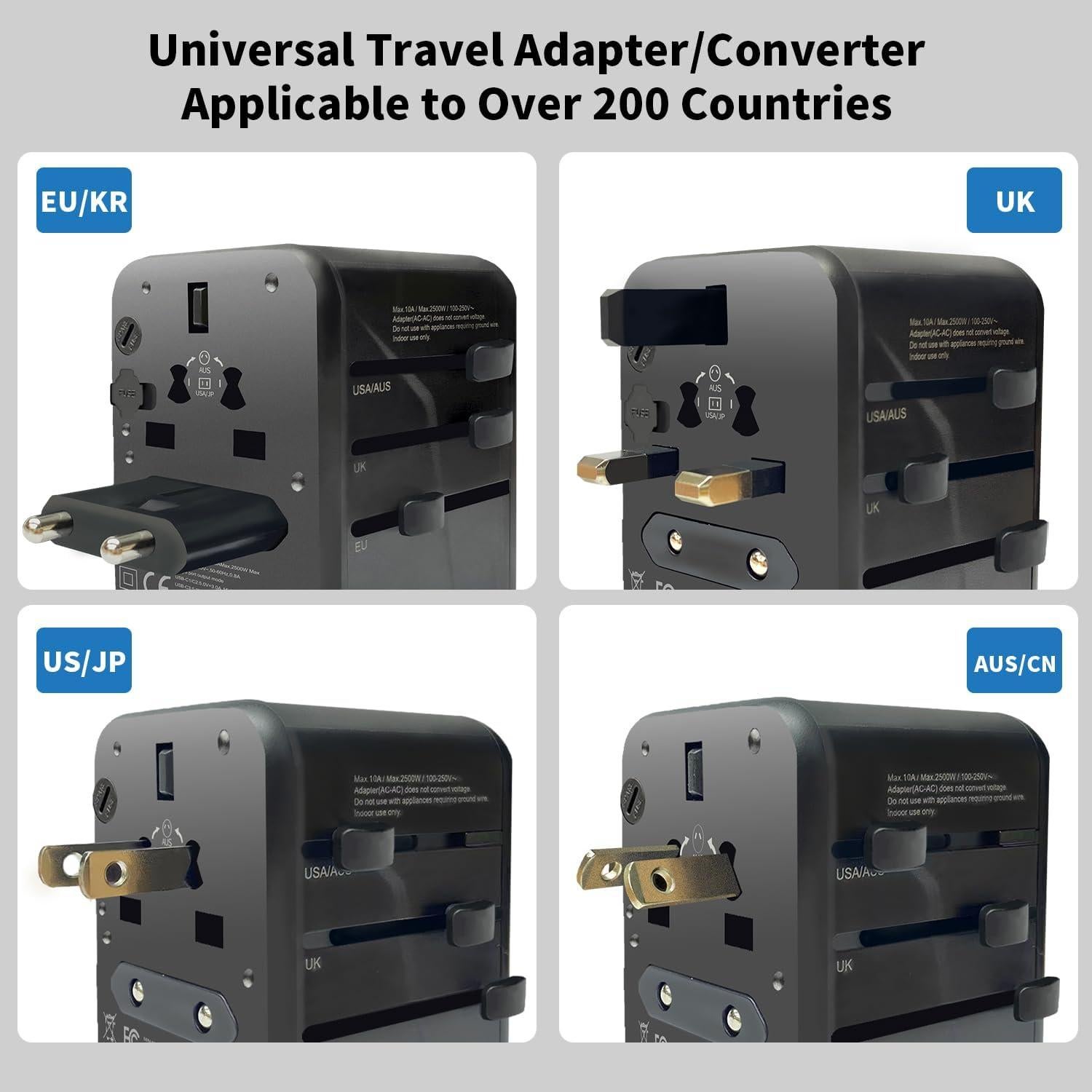 Adaptador de Viaje Universal GaN 12W Dongguan 4 Puertos USB