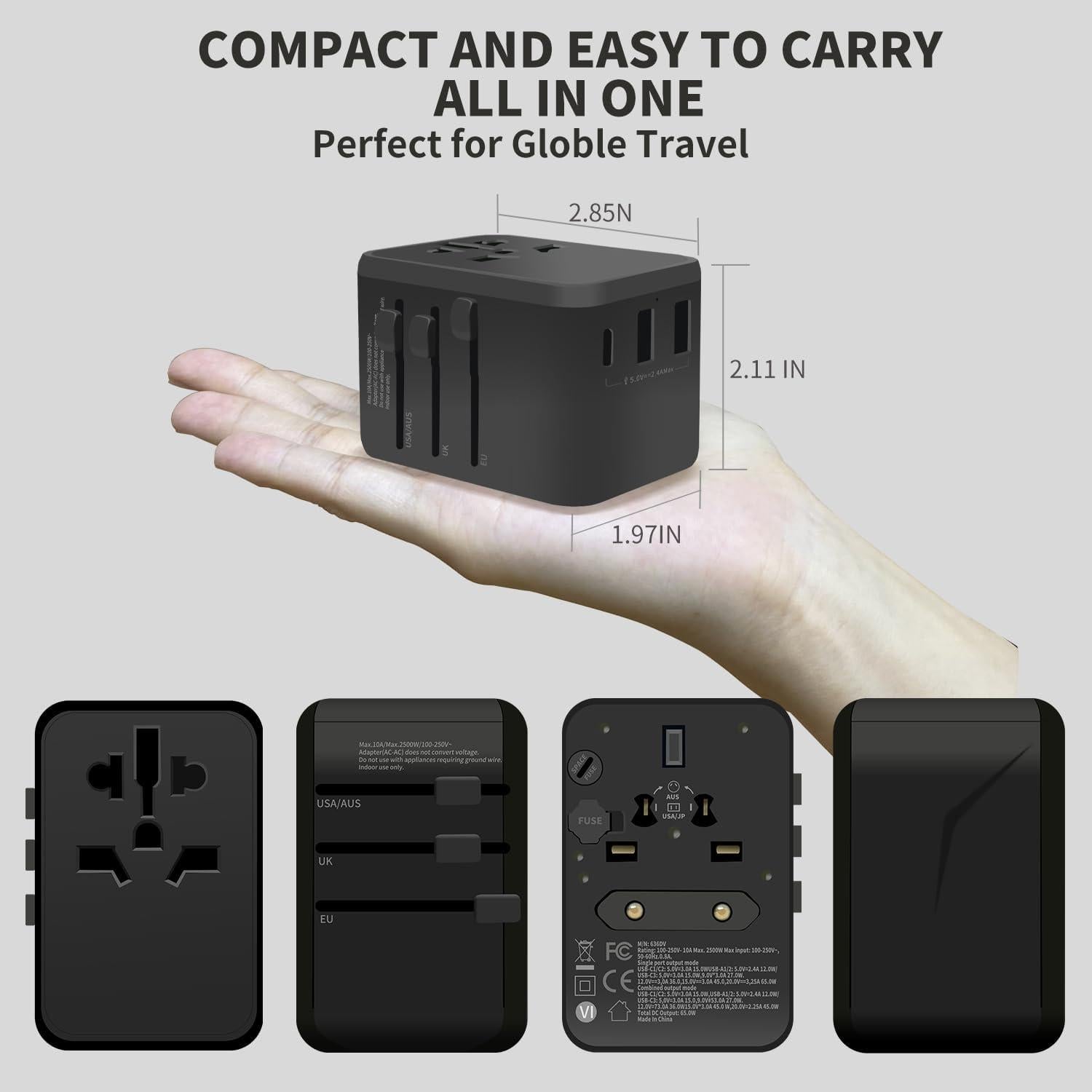 Adaptador de Viaje Universal GaN 12W Dongguan 4 Puertos USB