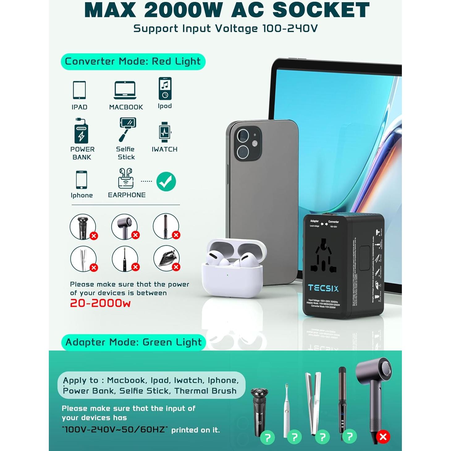 Convertidor de Voltaje 220V a 110V TECSIX con 4 USB