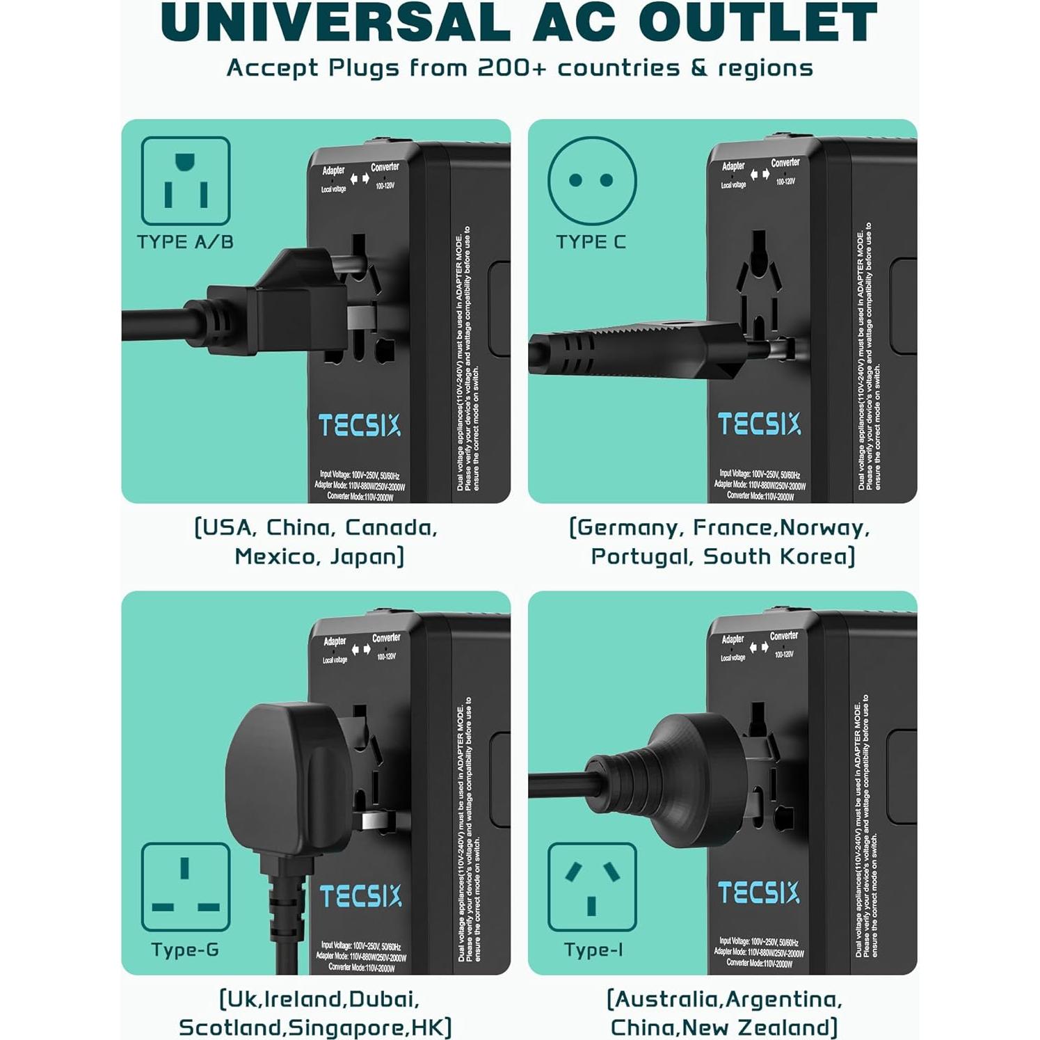 Convertidor de Voltaje 220V a 110V TECSIX con 4 USB