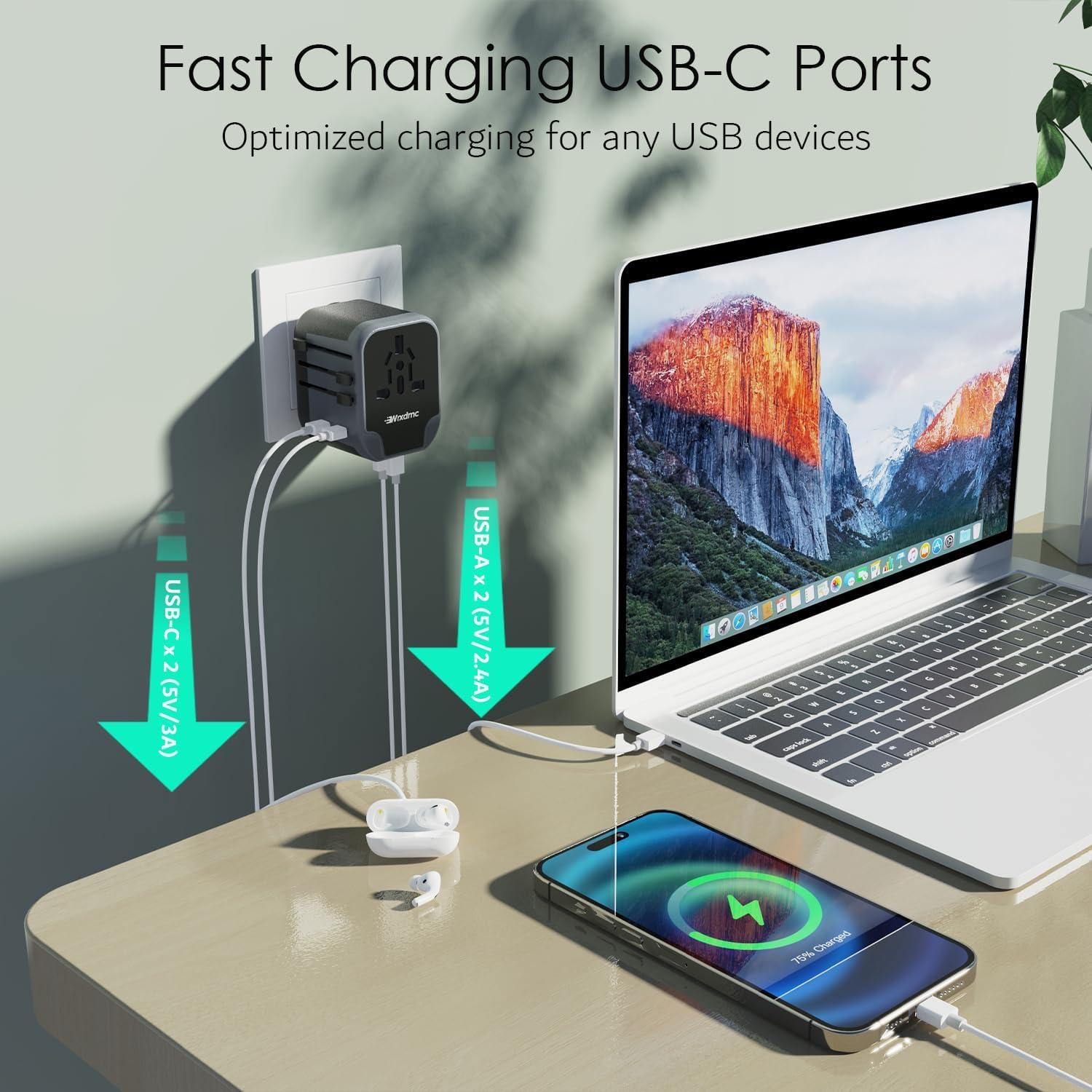 Adaptador de Enchufe Universal Wrxdmc JY-303B-C2 con 4 USB